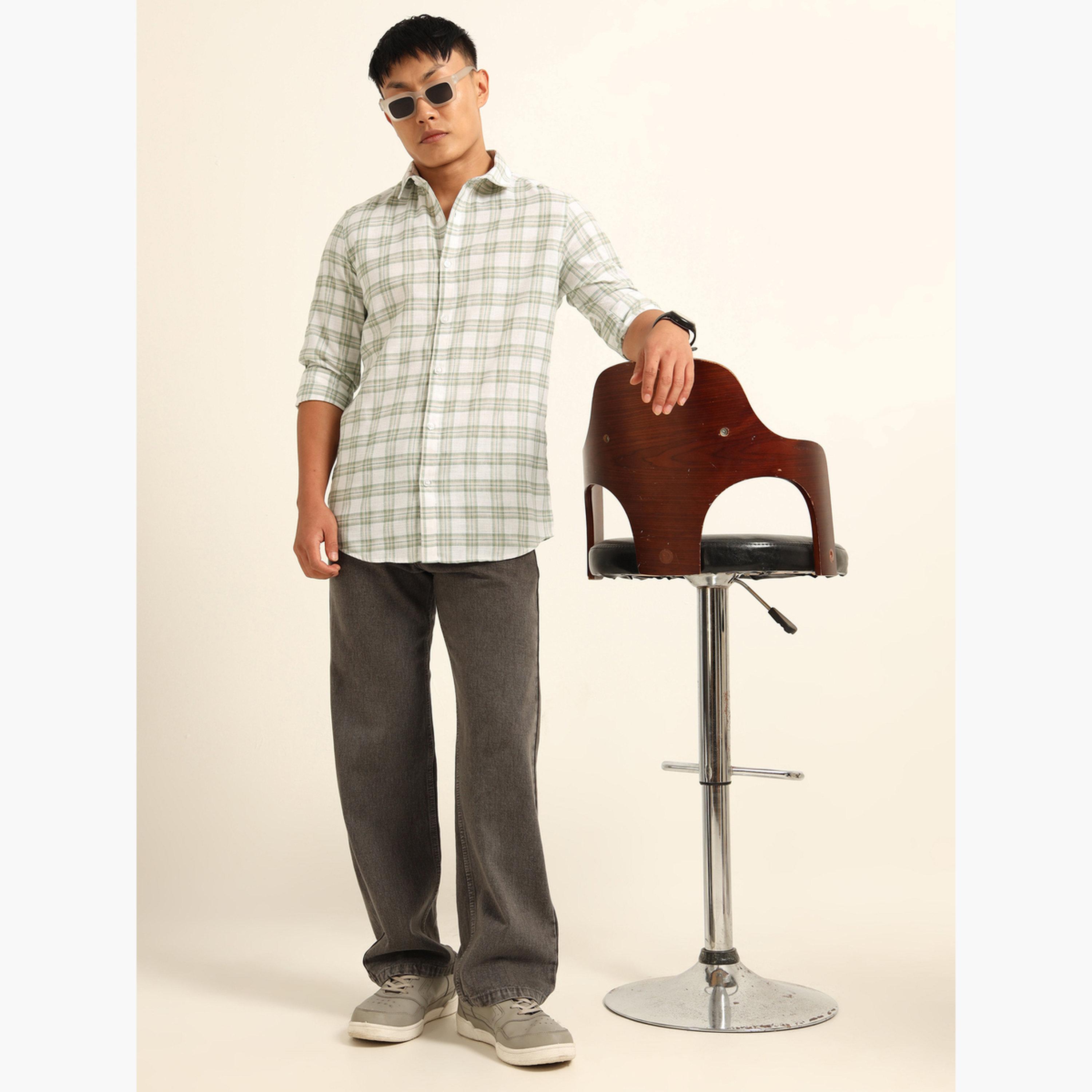 بوشيرت - قميص رجالي كاجوال منقوش لون أخضر-men-clothing-shirts-image-6