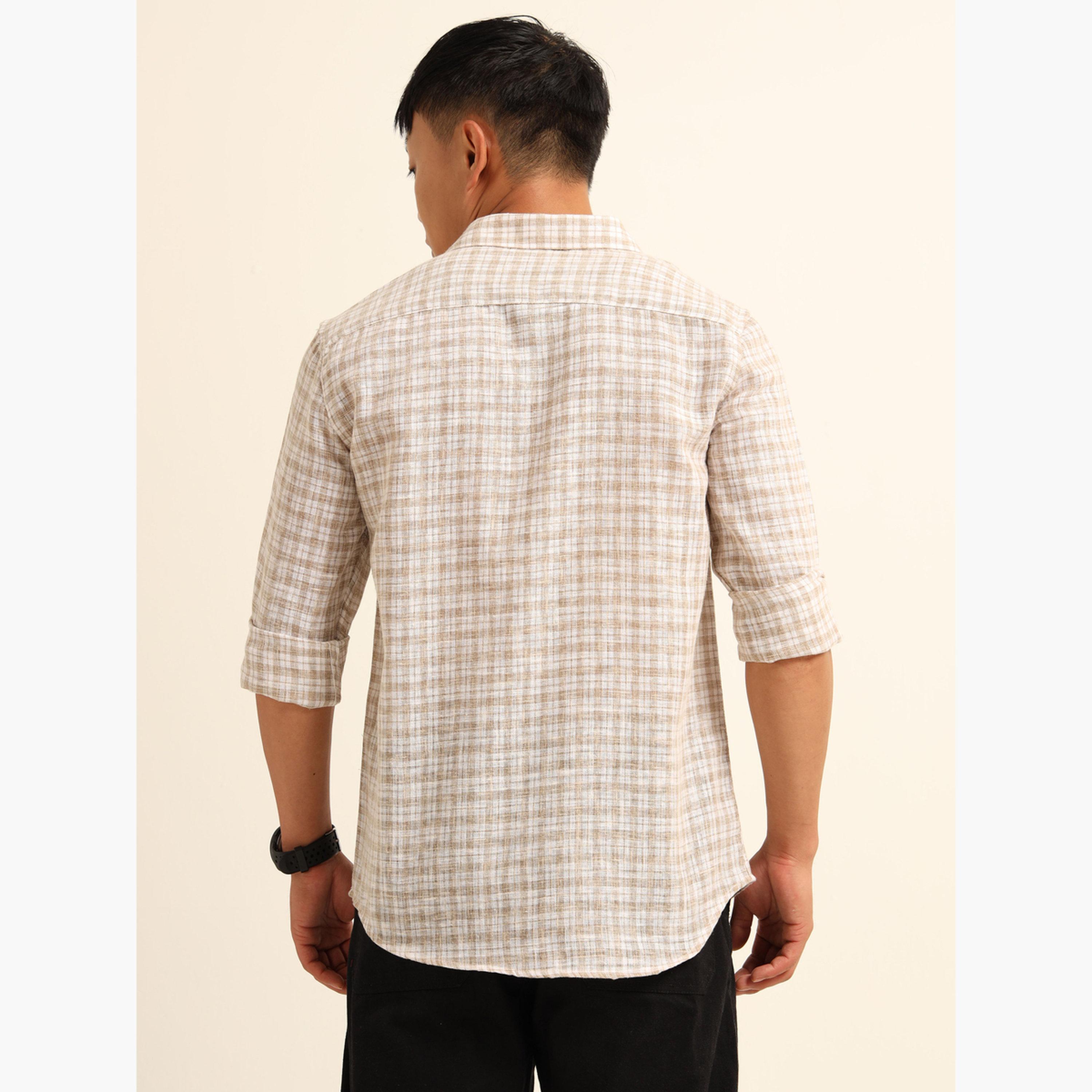 Bushirt Men Brown Checked Spread Collar Shirt-men-clothing-shirts-image-4