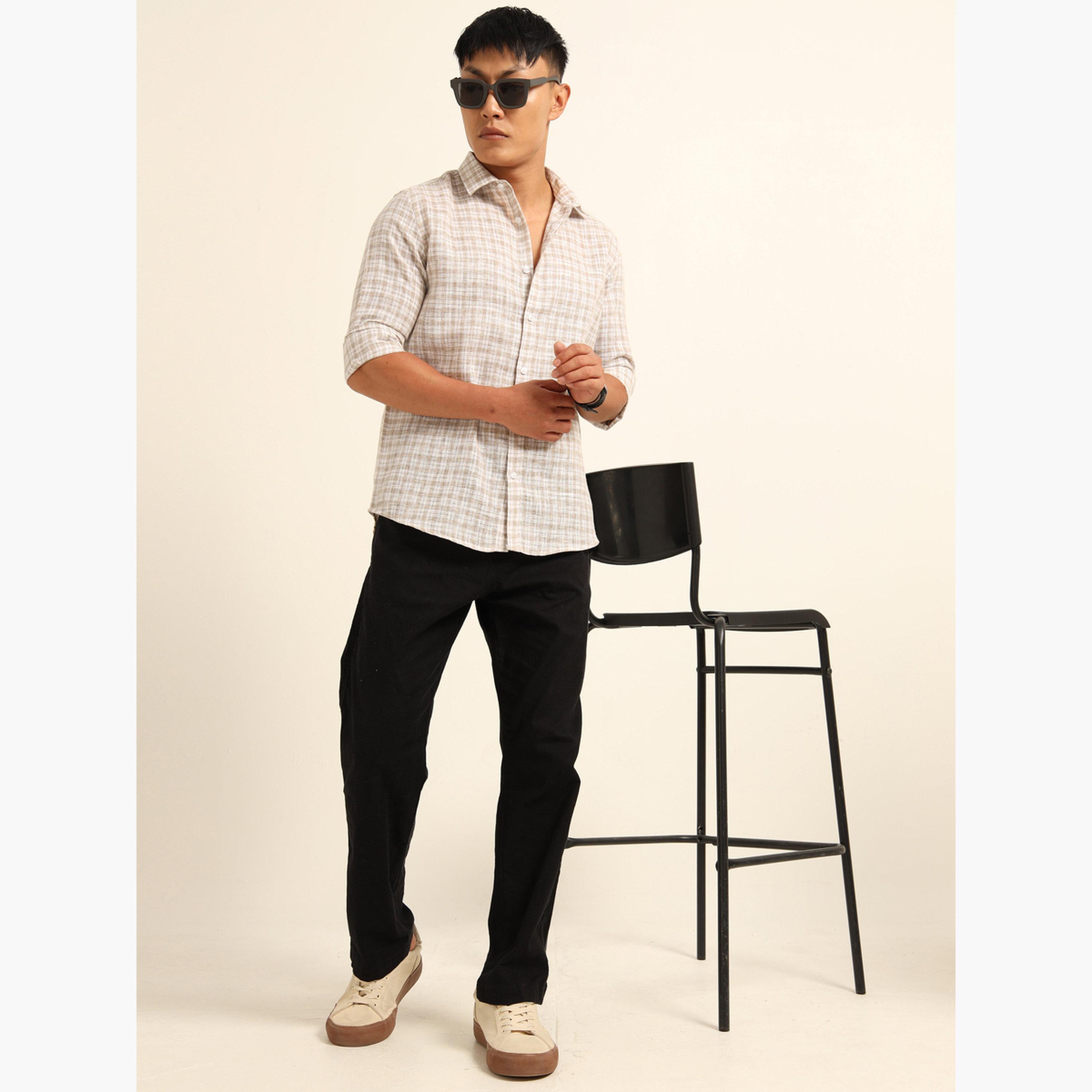 Bushirt Men Brown Checked Spread Collar Shirt-men-clothing-shirts-image-6