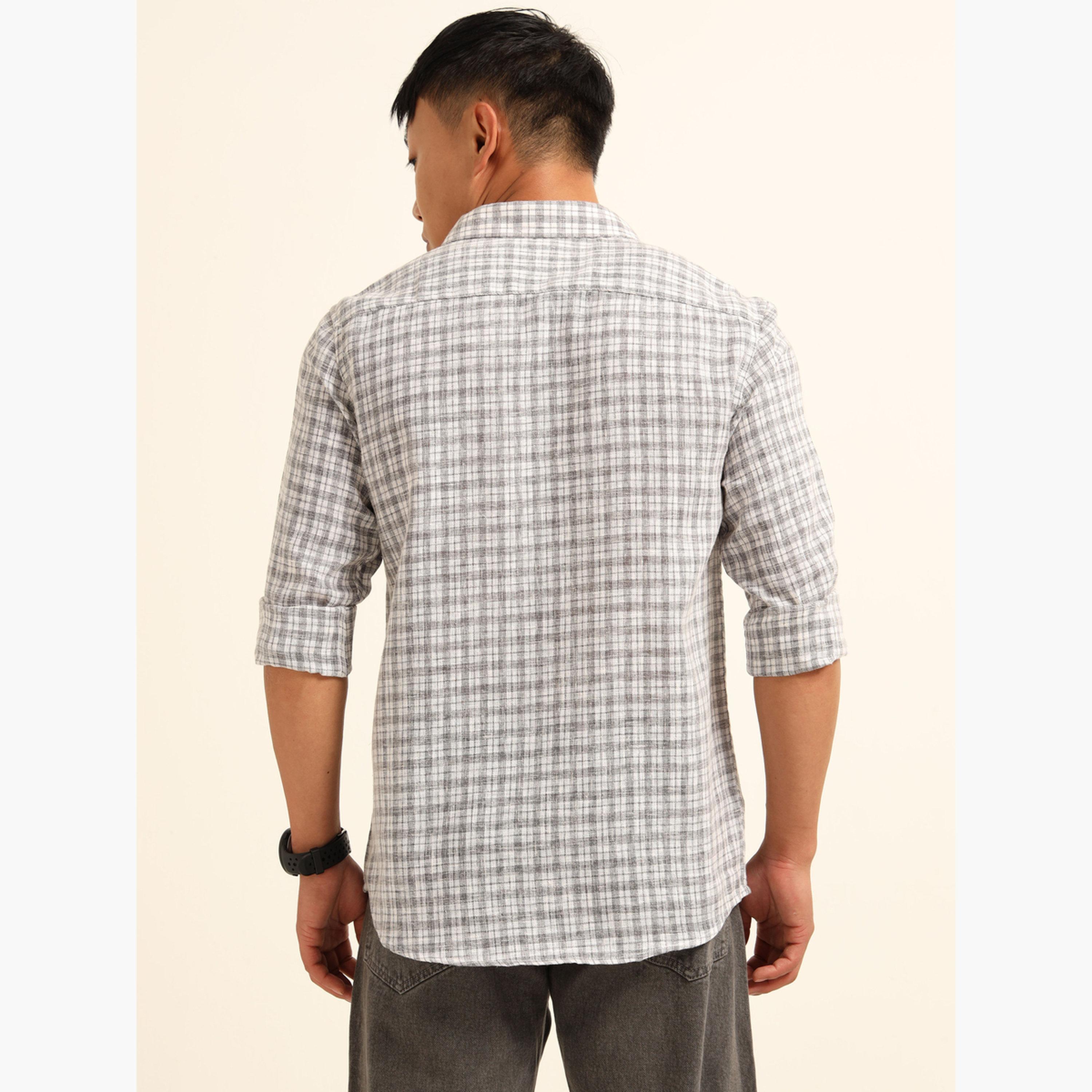 Bushirt Men Grey Checked Spread Collar Shirt-men-clothing-shirts-image-4