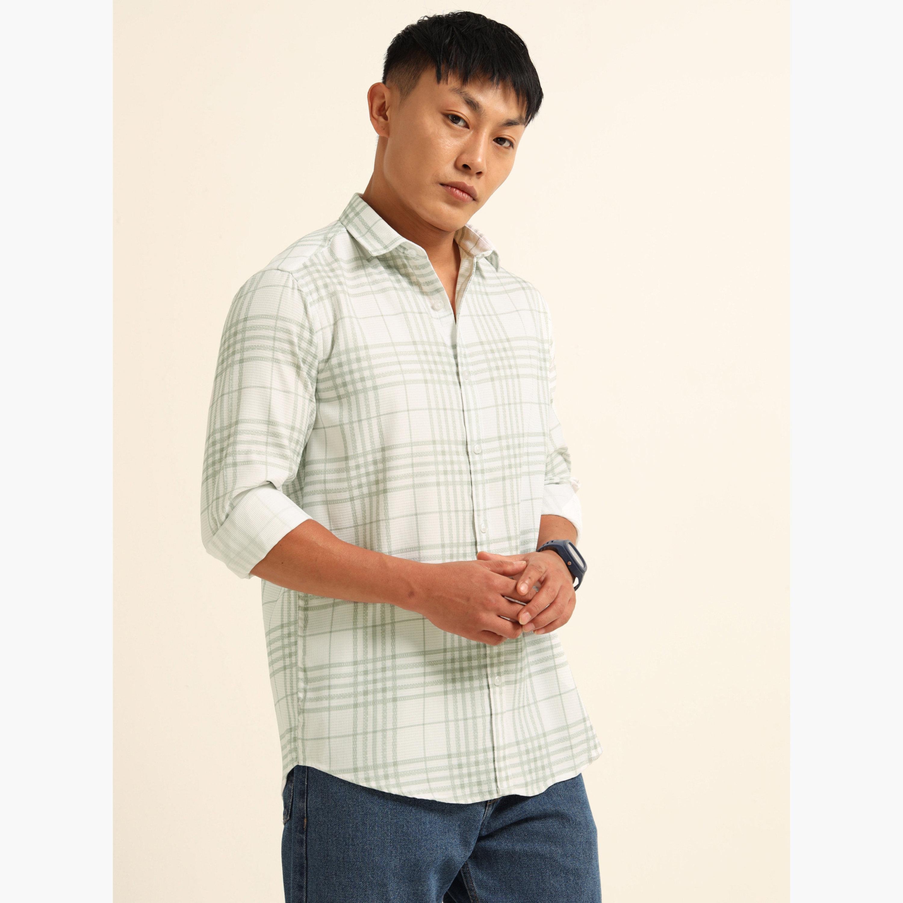 Bushirt Men White Checkered Casual Shirt-men-clothing-shirts-image-1