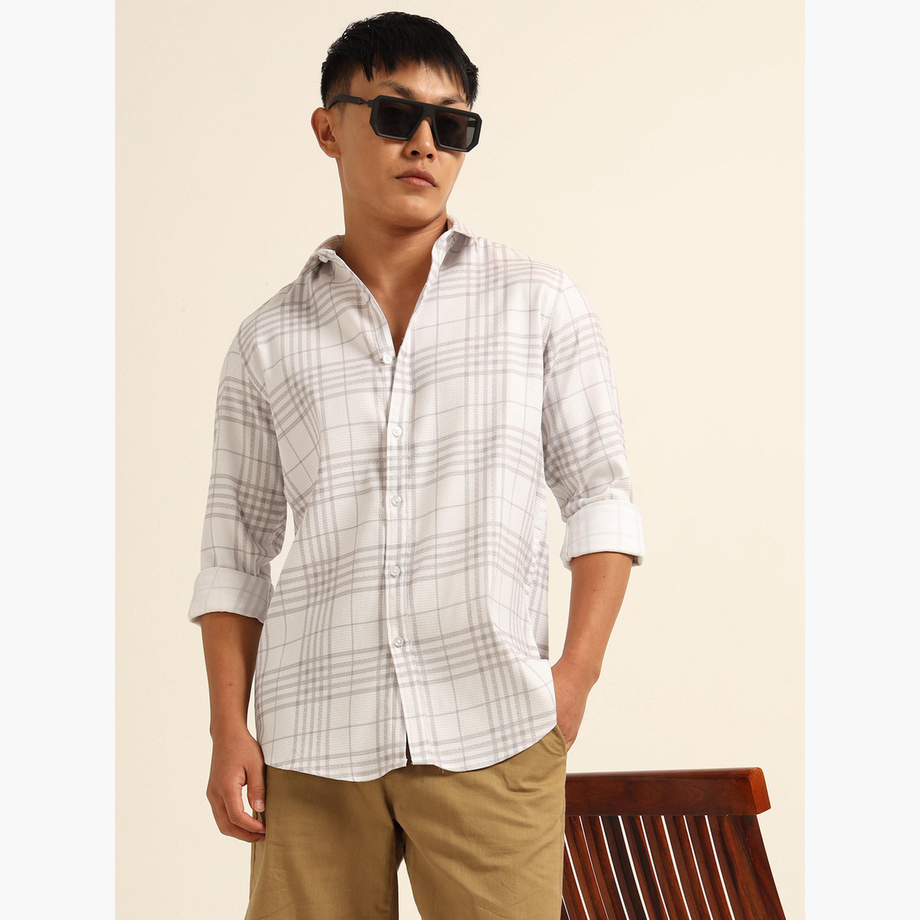 بوشيرت - قميص رجالي أبيض منقوش بياقة واسعة-men-clothing-shirts-image-1