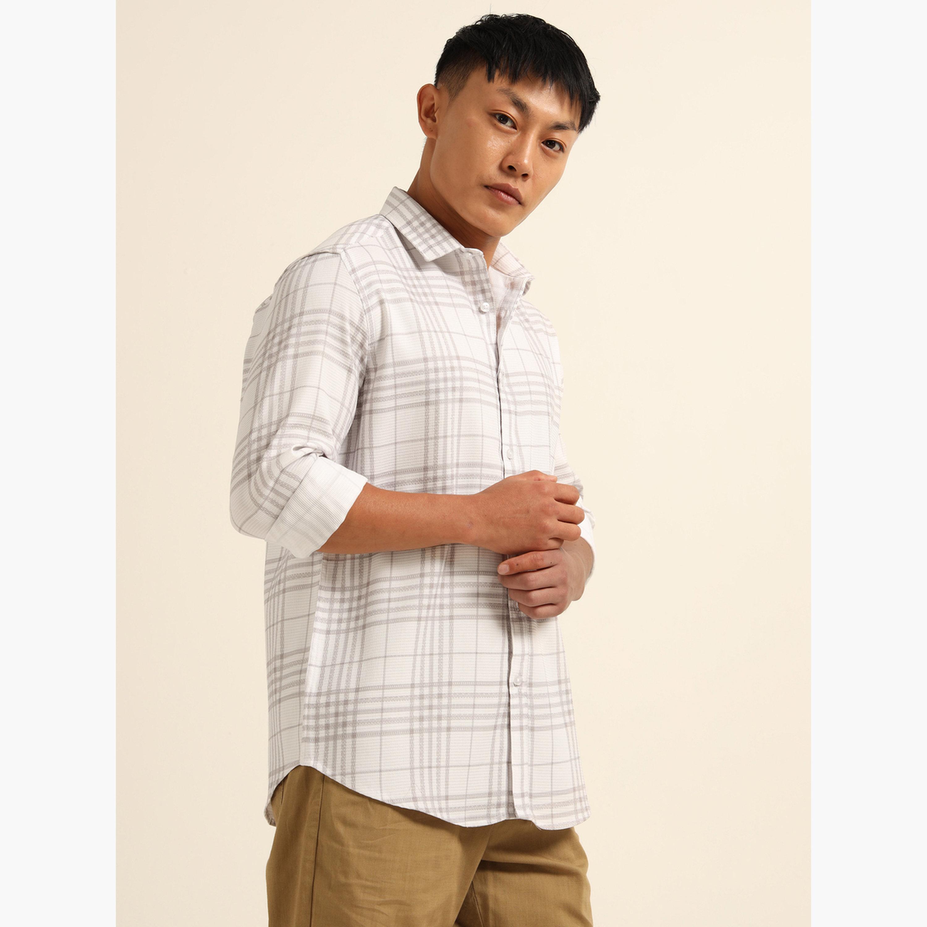 بوشيرت - قميص رجالي أبيض منقوش بياقة واسعة-men-clothing-shirts-image-3