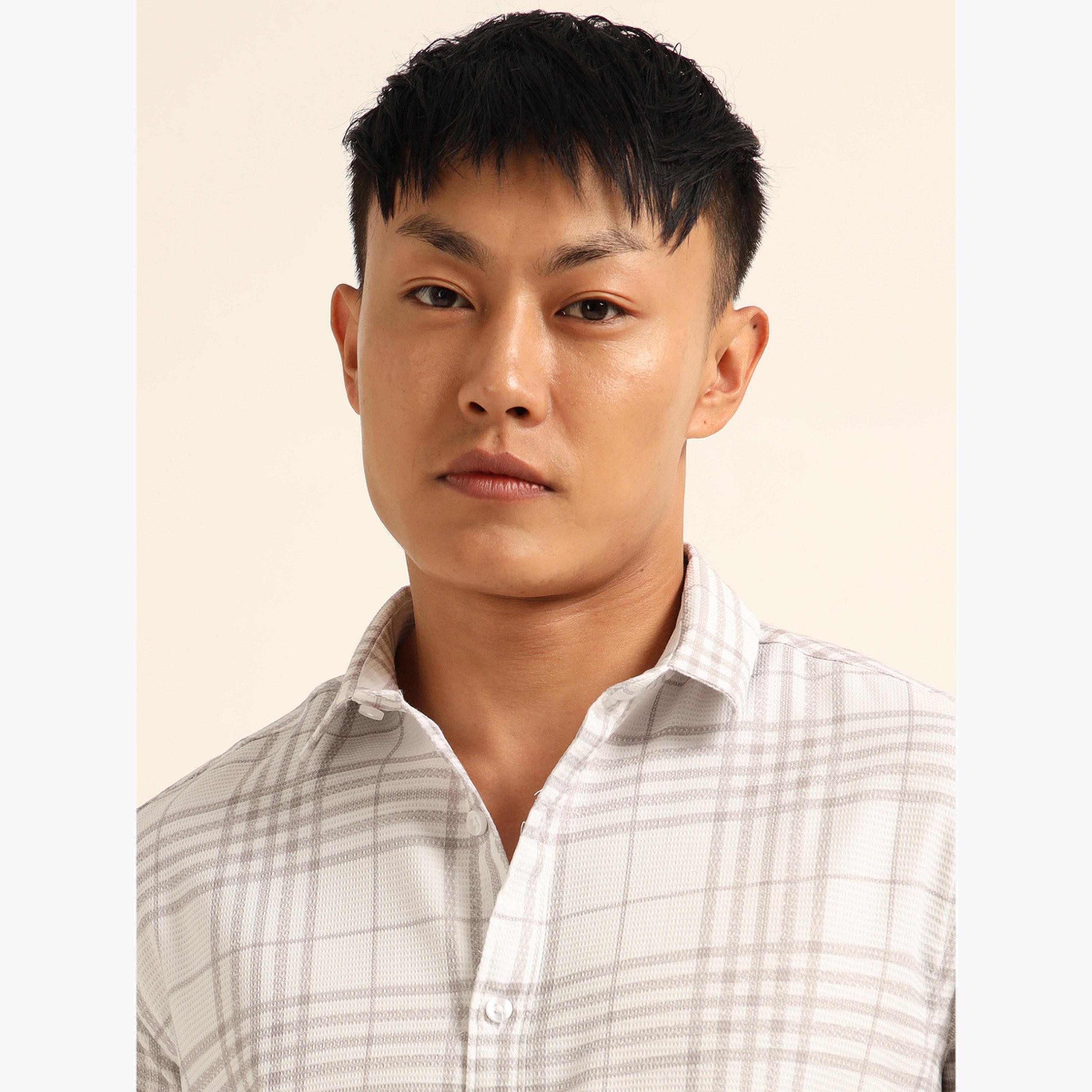 Bushirt Men White Checked Spread Collar Shirt-men-clothing-shirts-image-5