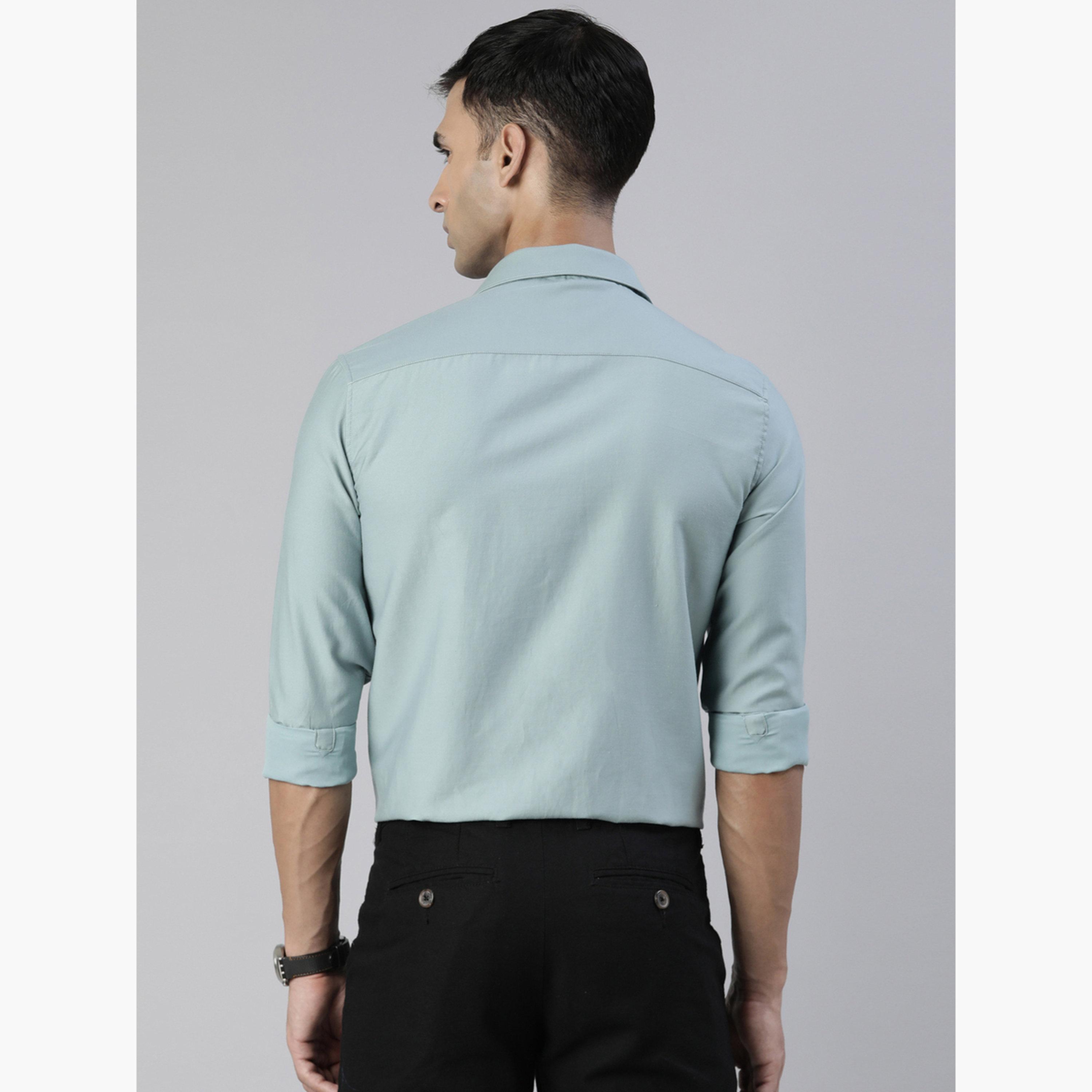Bushirt Men Green Fascia Cloud Grey Panel Print Shirt-men-clothing-shirts-image-4