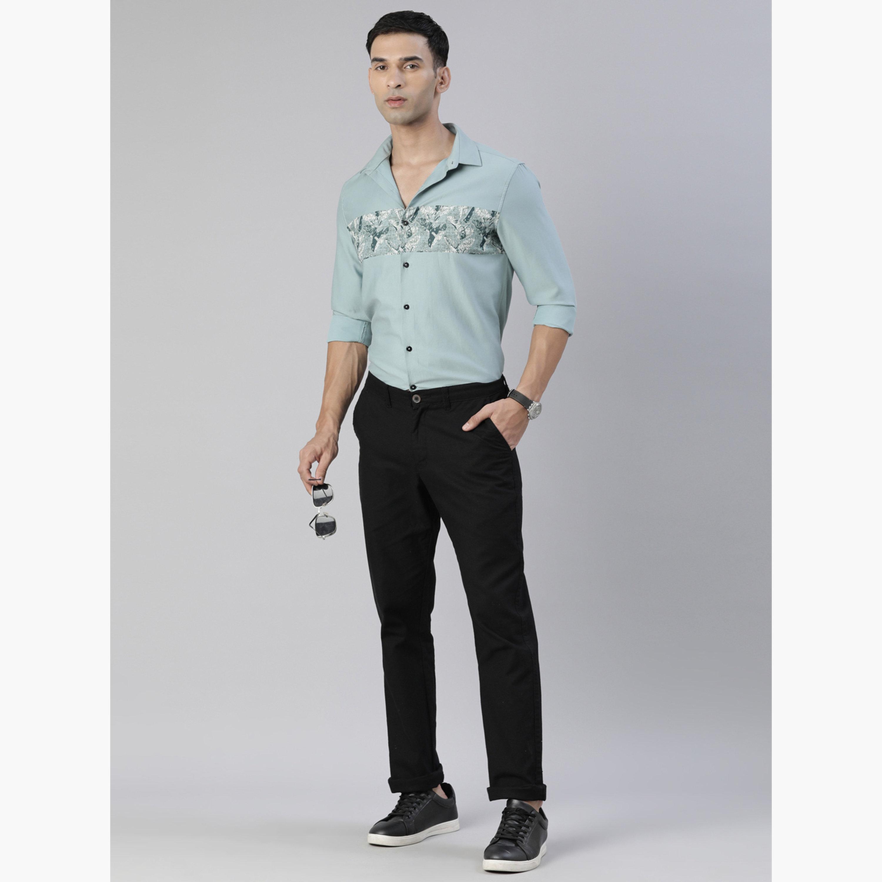 بوشيرت - قميص رجالي بطباعة لوحة لون رمادي السحابي مع واجهة خضراء-men-clothing-shirts-image-5