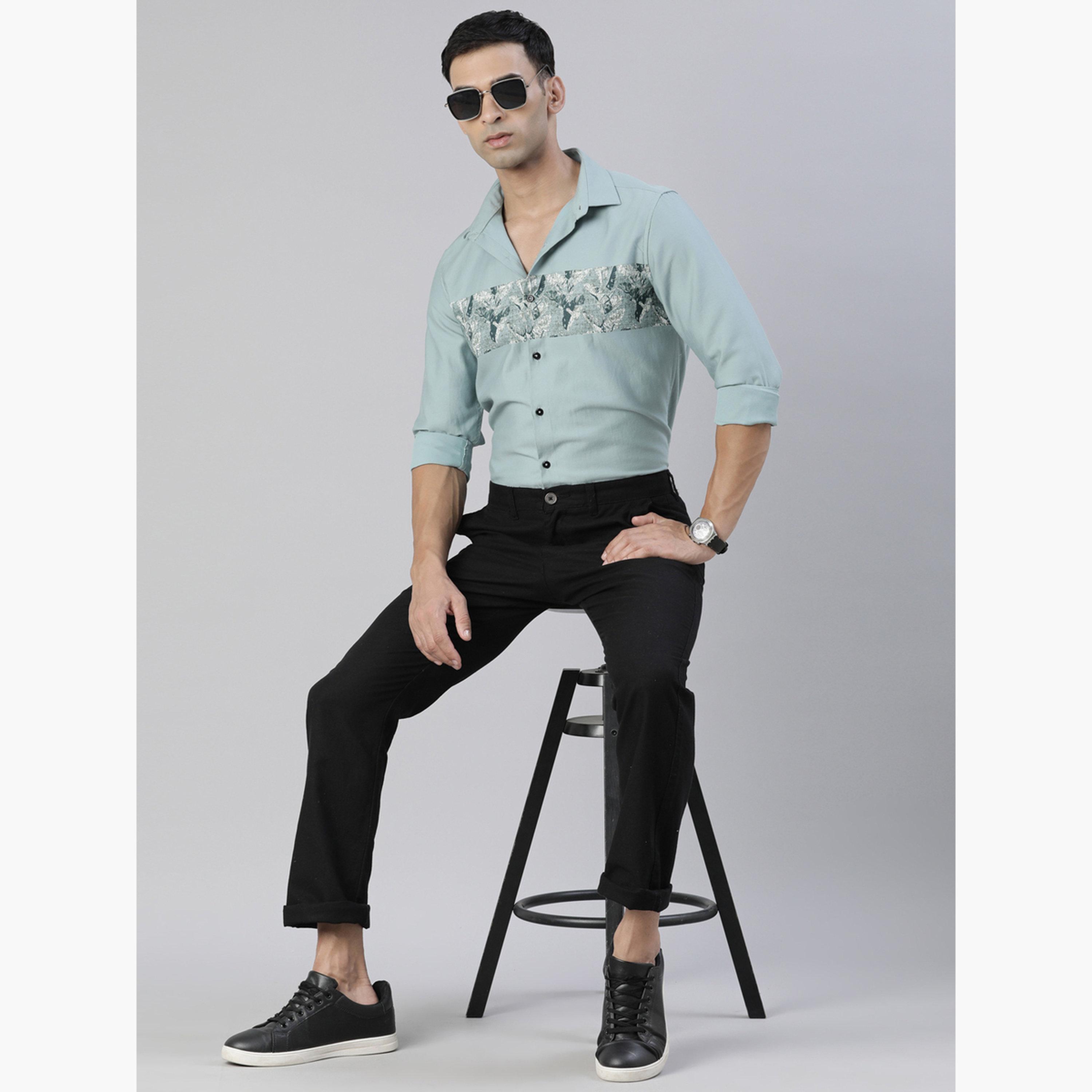 بوشيرت - قميص رجالي بطباعة لوحة لون رمادي السحابي مع واجهة خضراء-men-clothing-shirts-image-6