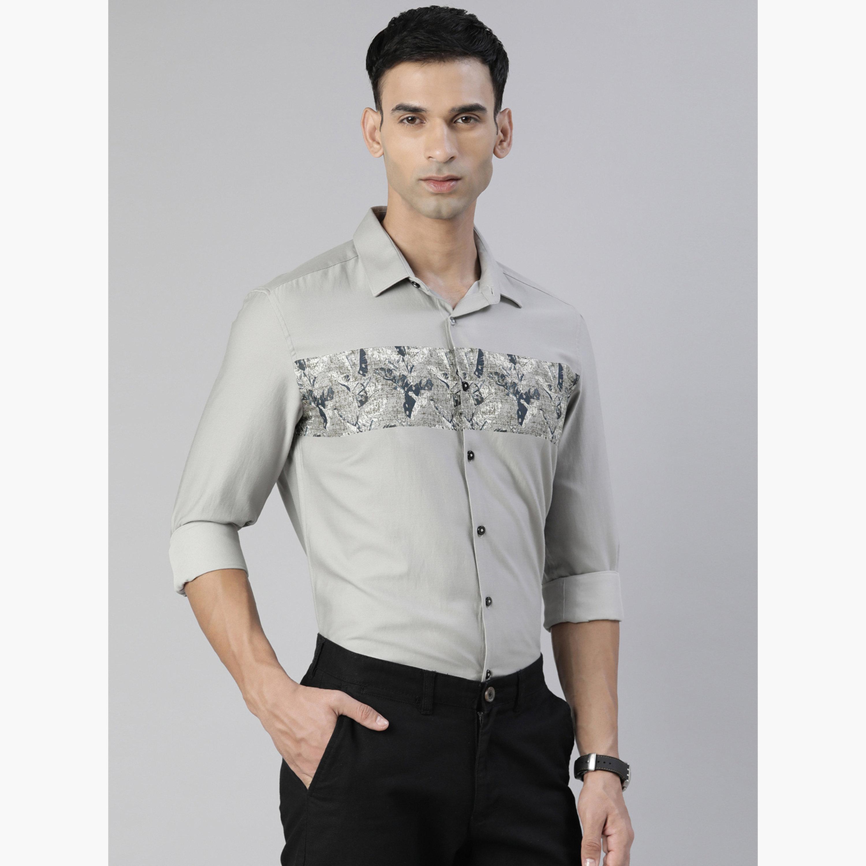 Bushirt Men Grey Fascia Cloud Grey Panel Print Shirt-men-clothing-shirts-image-1
