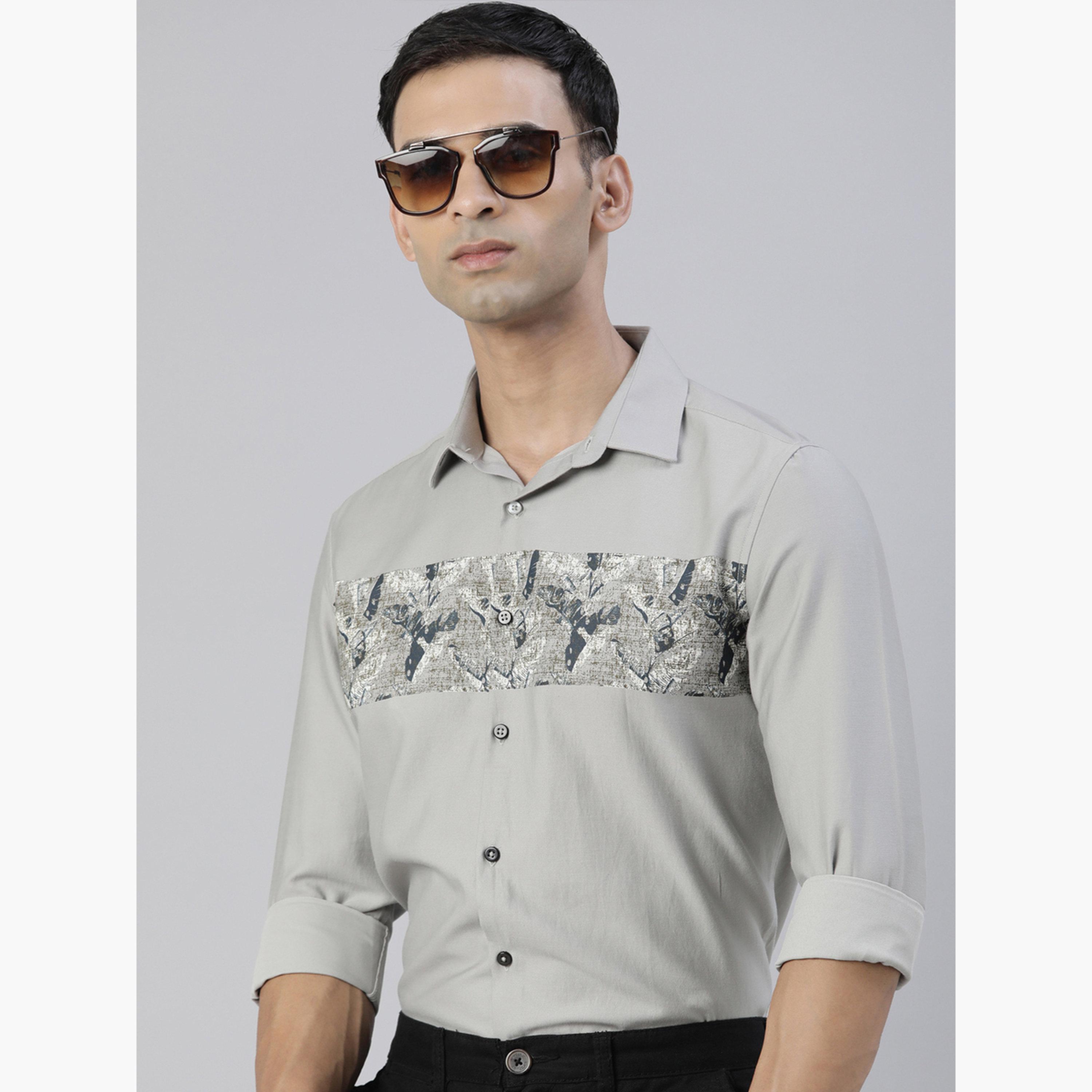 Bushirt Men Grey Fascia Cloud Grey Panel Print Shirt-men-clothing-shirts-image-3