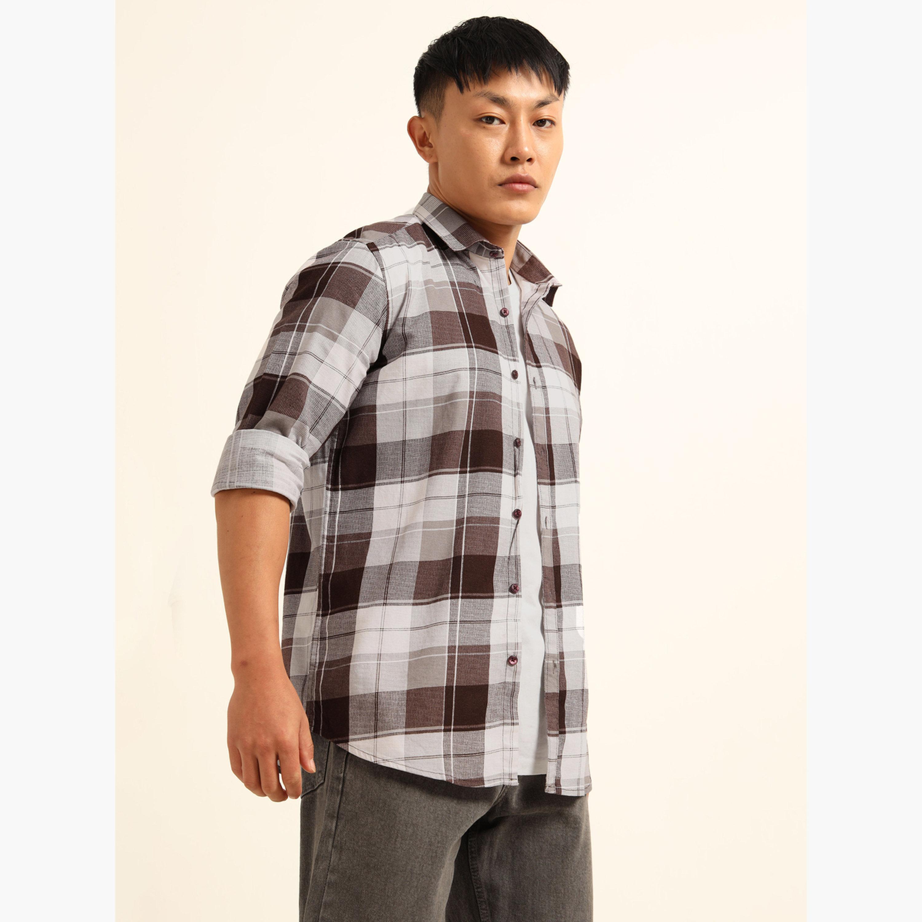 Bushirt Men Burgundy Checked Flannel Shirt-men-clothing-shirts-image-1