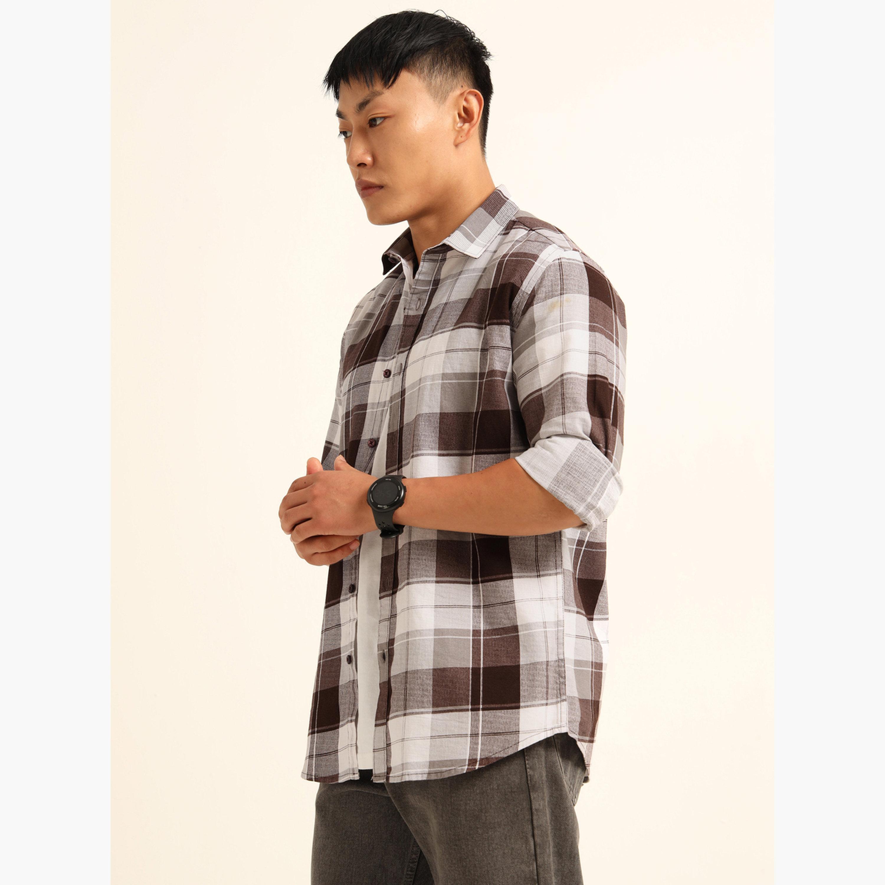 Bushirt Men Burgundy Checked Flannel Shirt-men-clothing-shirts-image-2