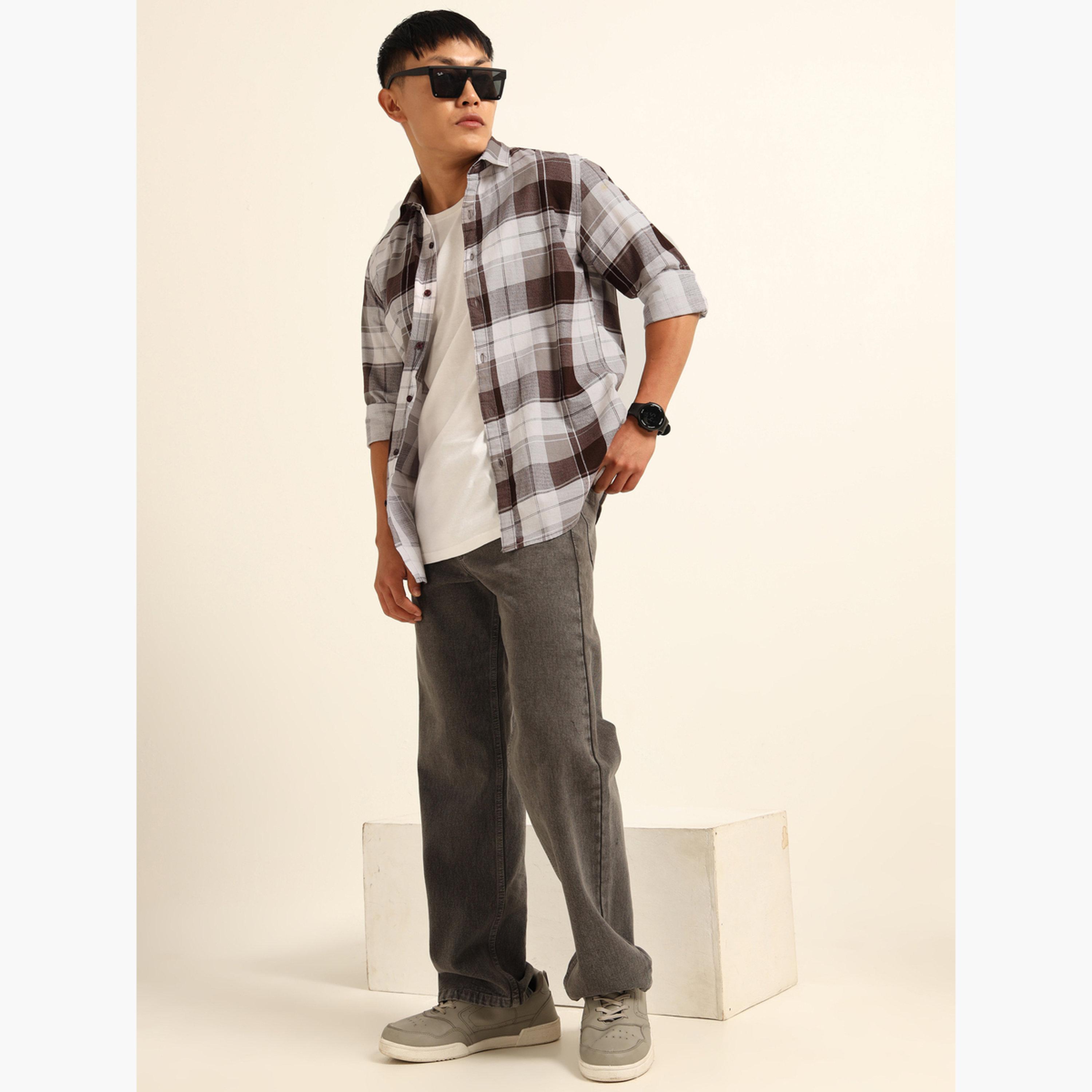 بوشيرت - قميص رجالي من الفلانيل منقوش لون عنابي-men-clothing-shirts-image-7