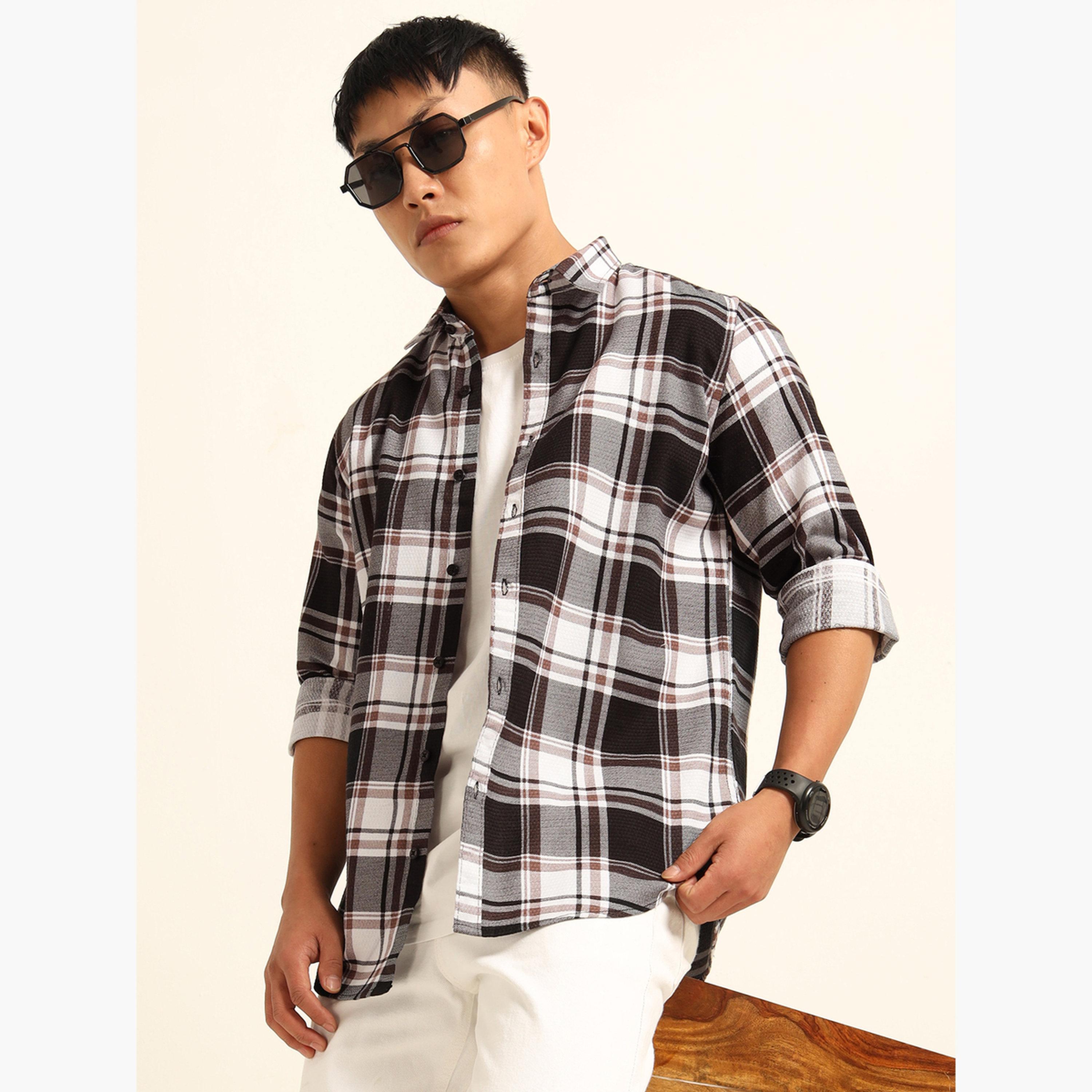 Bushirt Men Multi Checked Spread Collar Shirt-men-clothing-shirts-image-1