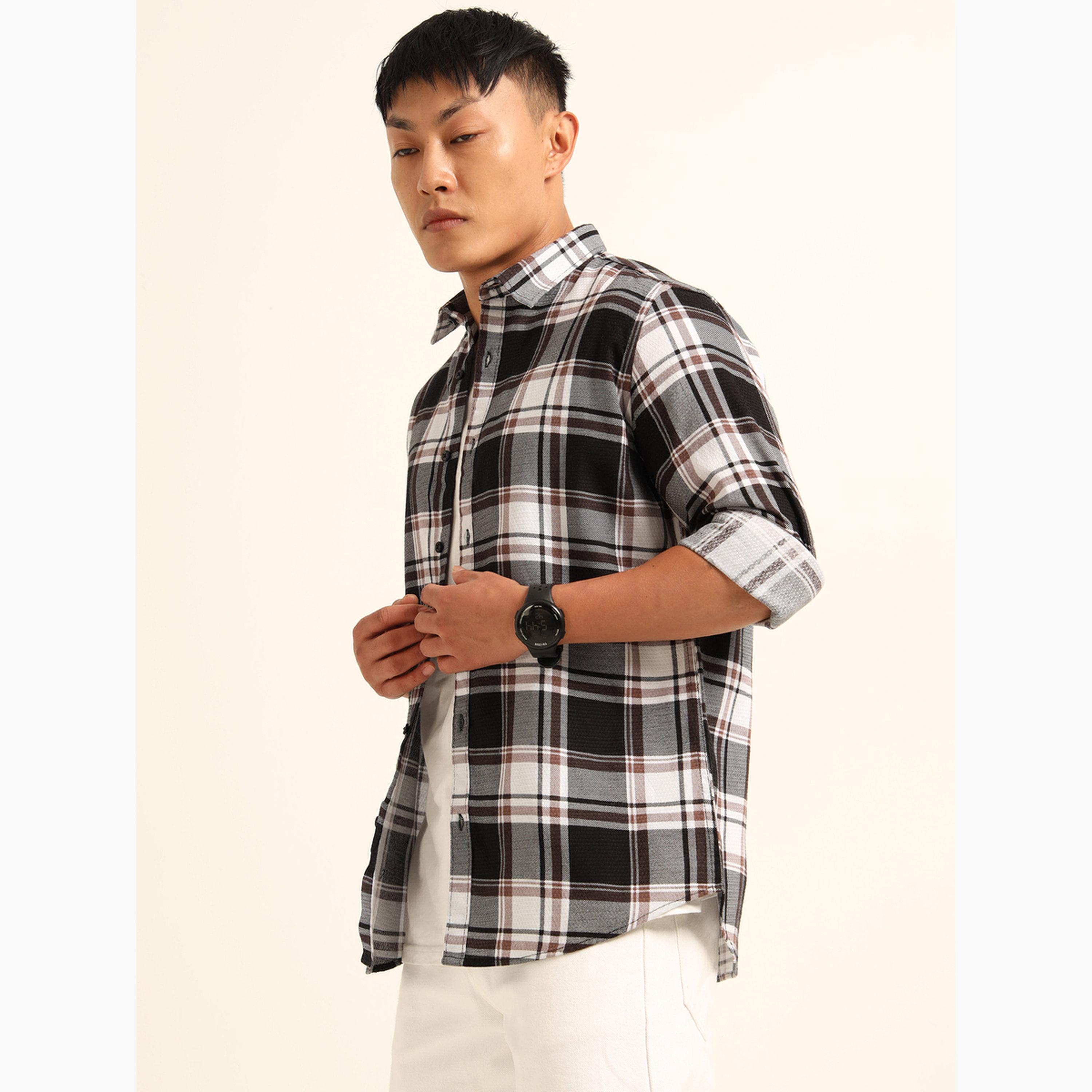 Bushirt Men Multi Checked Spread Collar Shirt-men-clothing-shirts-image-2