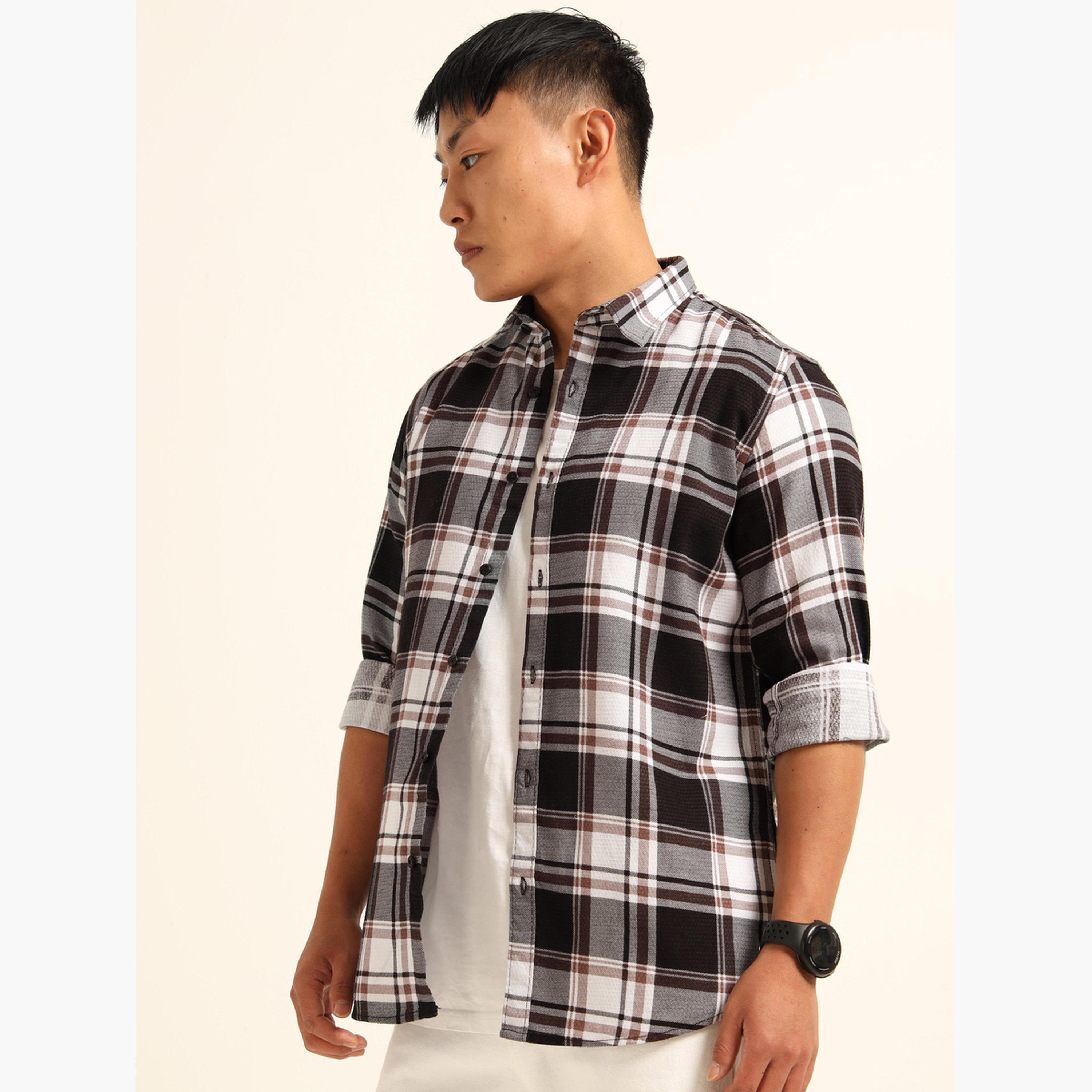 Bushirt Men Multi Checked Spread Collar Shirt-men-clothing-shirts-image-3