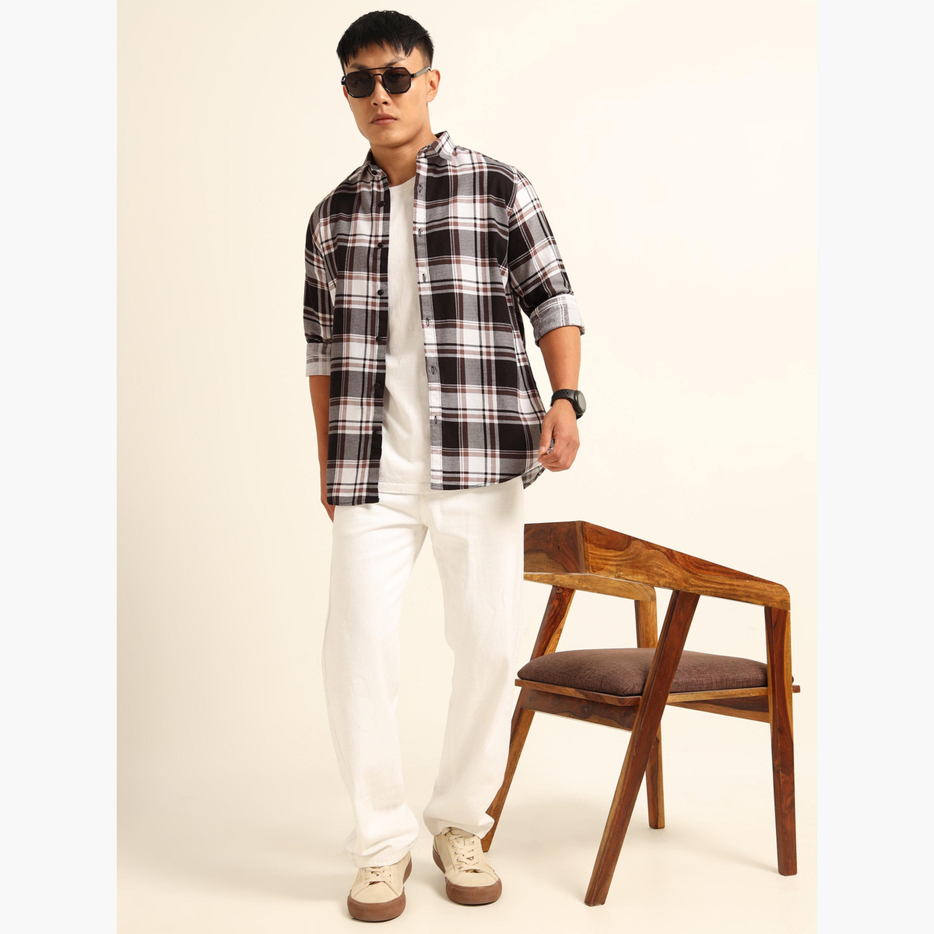 Bushirt Men Multi Checked Spread Collar Shirt-men-clothing-shirts-image-6