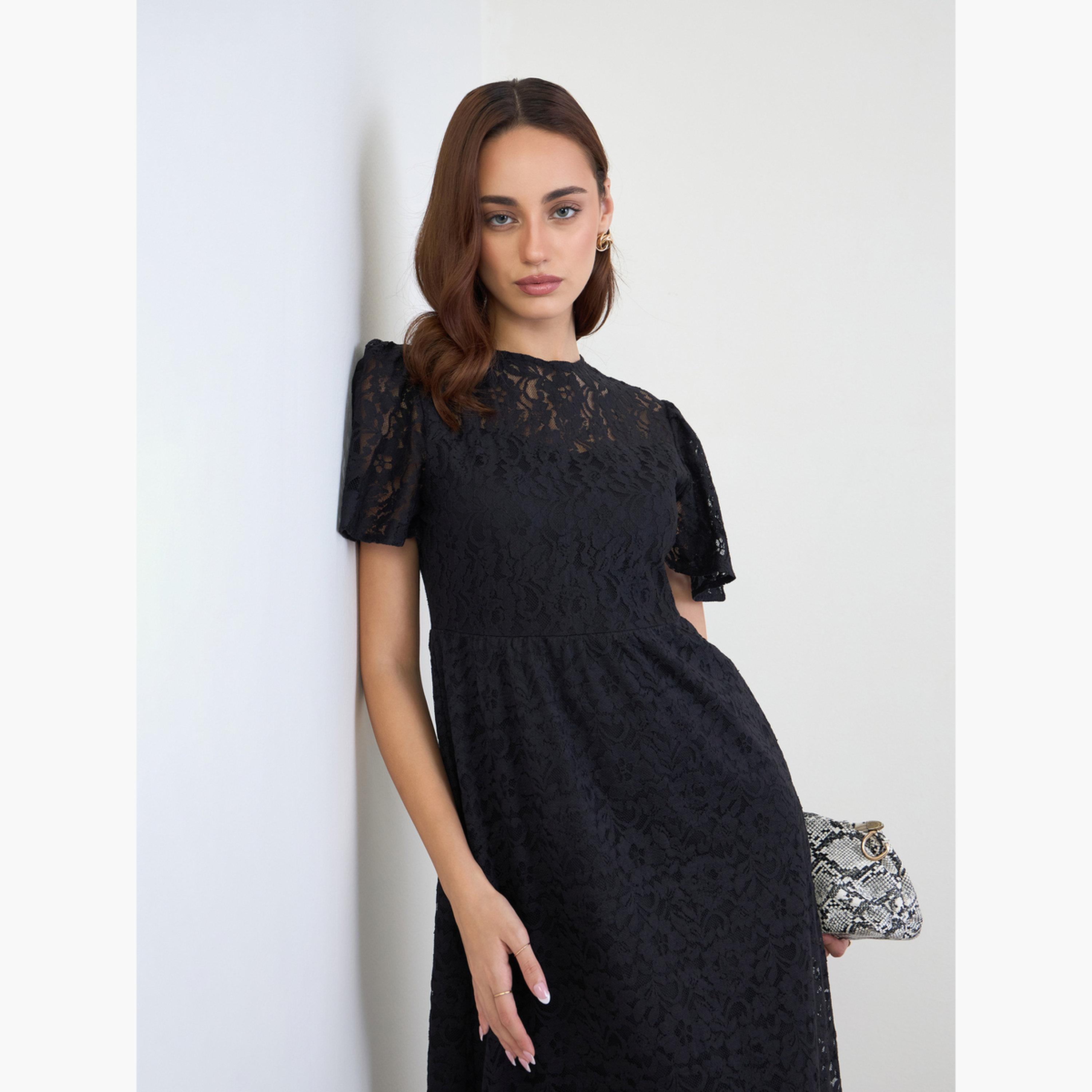 فستان ميدي دانتيل بحواف صدفية-women-clothing-dresses-image-3