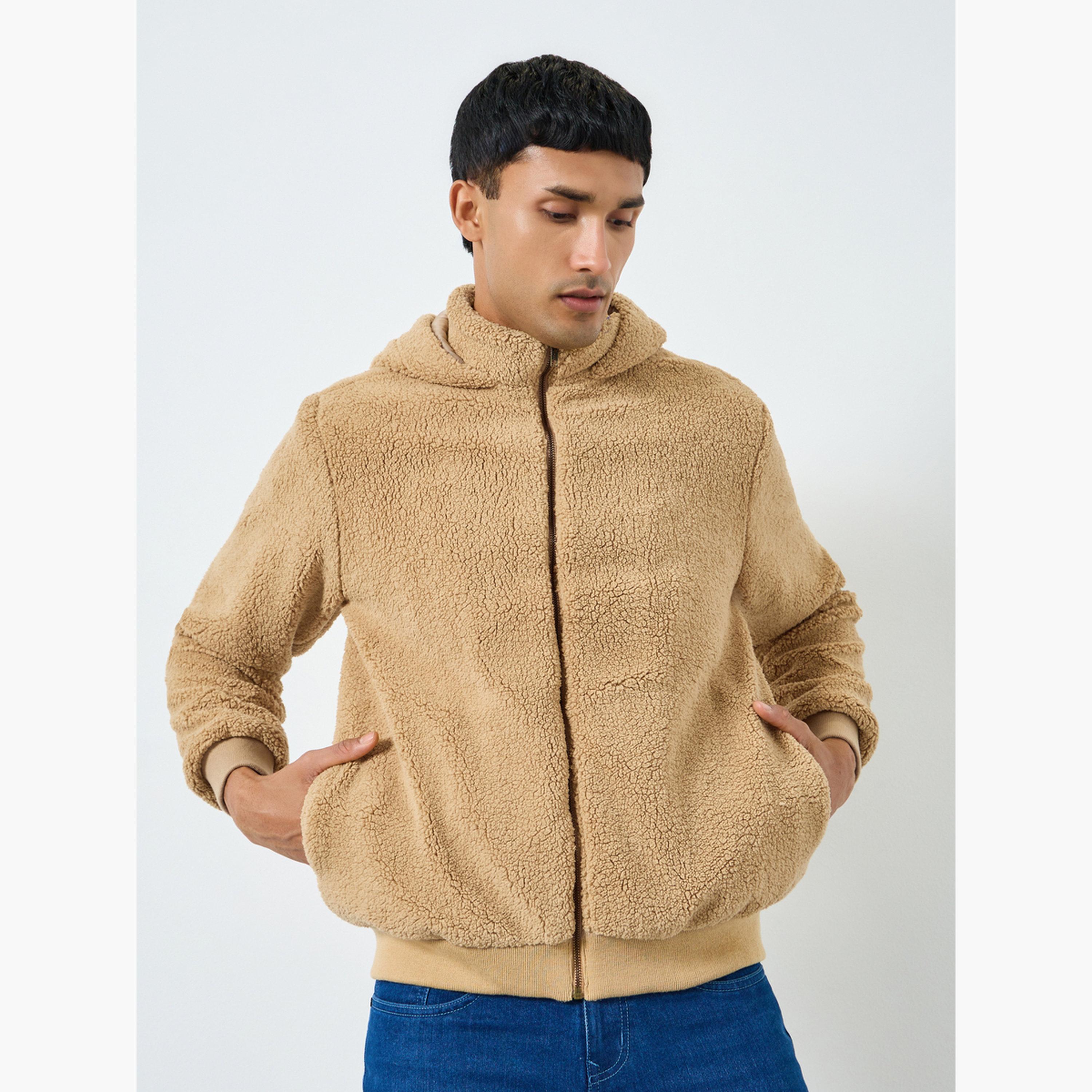 Styli Men Oversized Fit Sherpa Hooded Jacket-men-clothing-jacketsandblazers-jackets-image-1