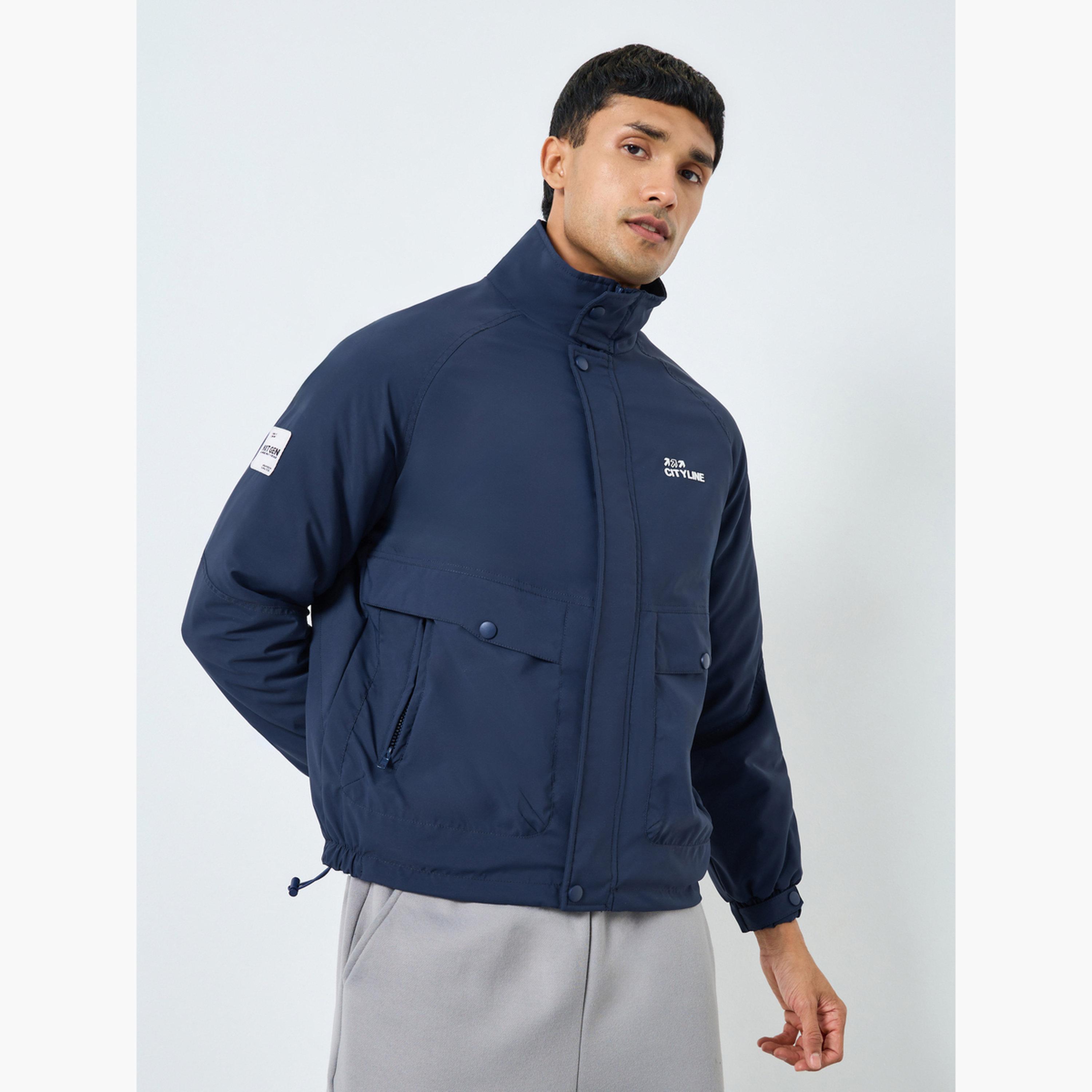 Styli Men Navy Solid Zip-Up Regular Jacket-men-clothing-jacketsandblazers-jackets-image-1