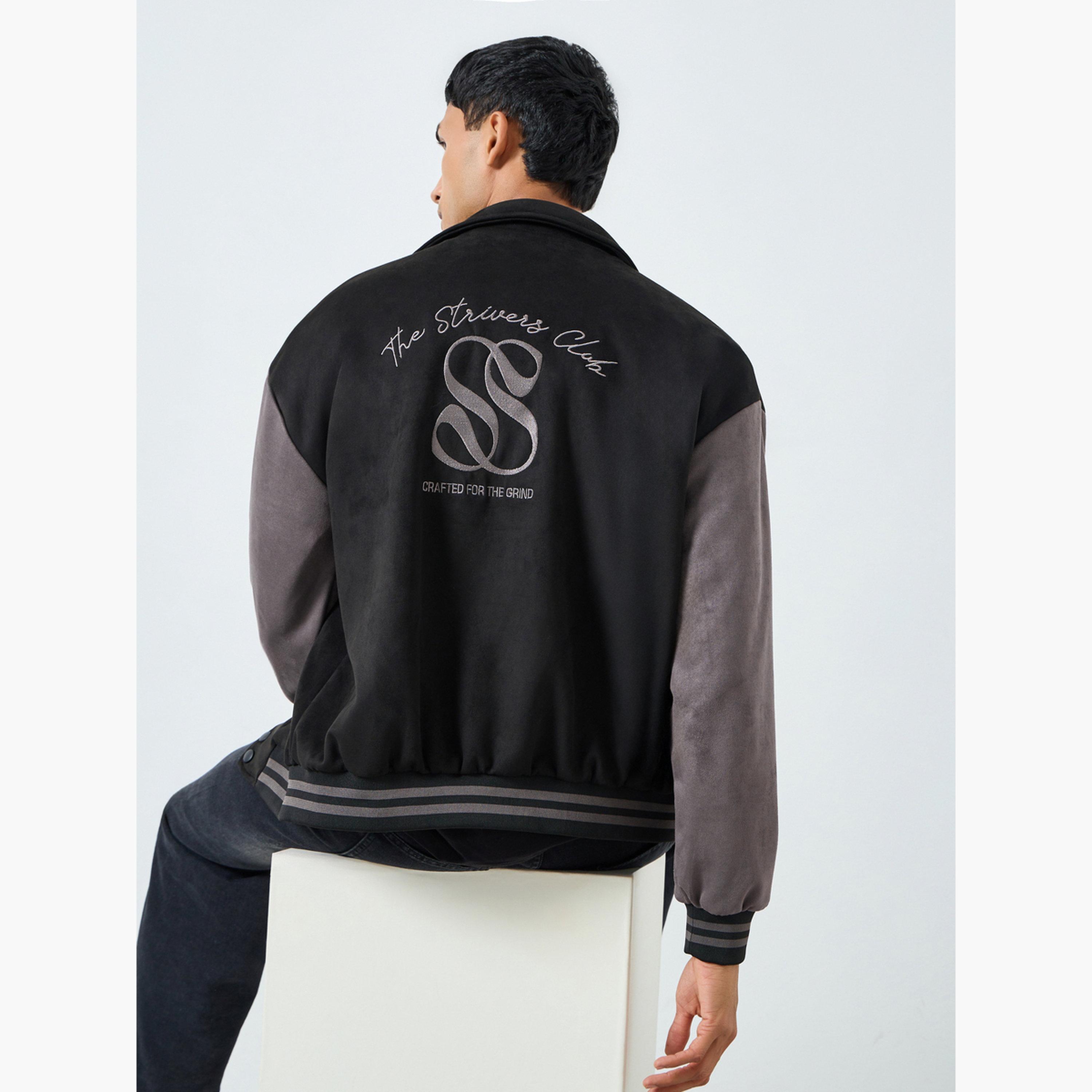 Styli Men Black Relaxed Graphic Varsity Jacket-men-clothing-jacketsandblazers-jackets-image-4