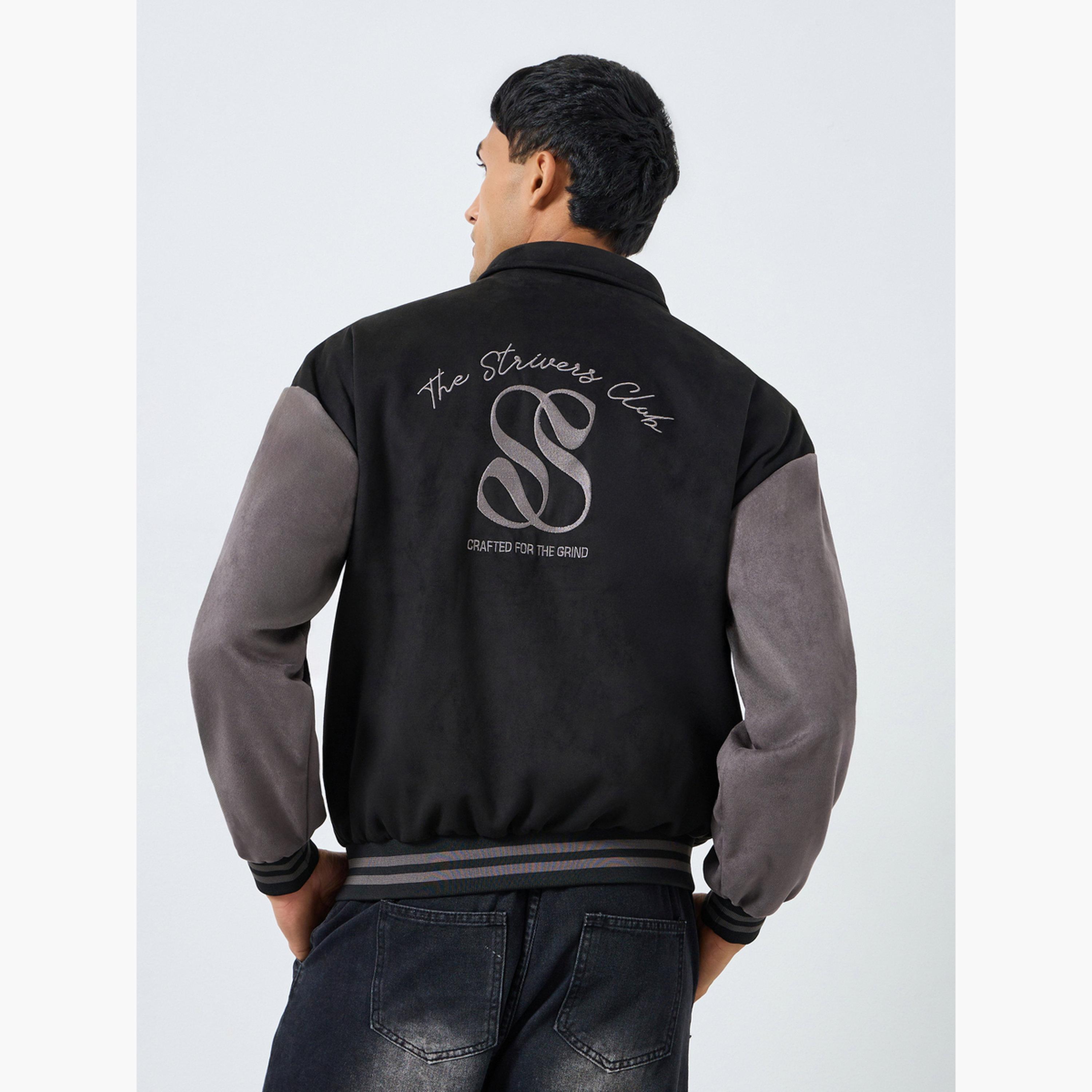 Styli Men Black Relaxed Graphic Varsity Jacket-men-clothing-jacketsandblazers-jackets-image-5