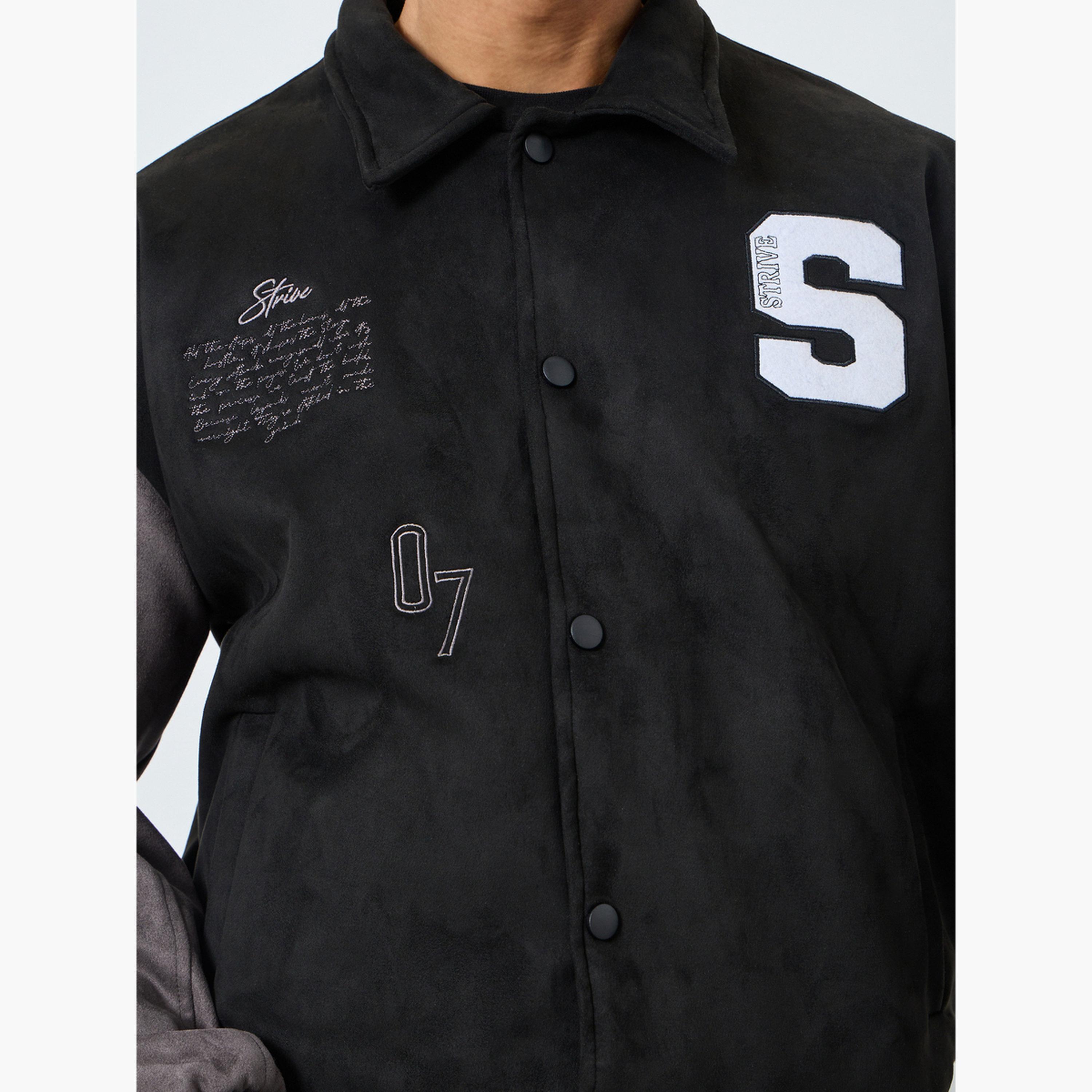 Styli Men Black Relaxed Graphic Varsity Jacket-men-clothing-jacketsandblazers-jackets-image-6