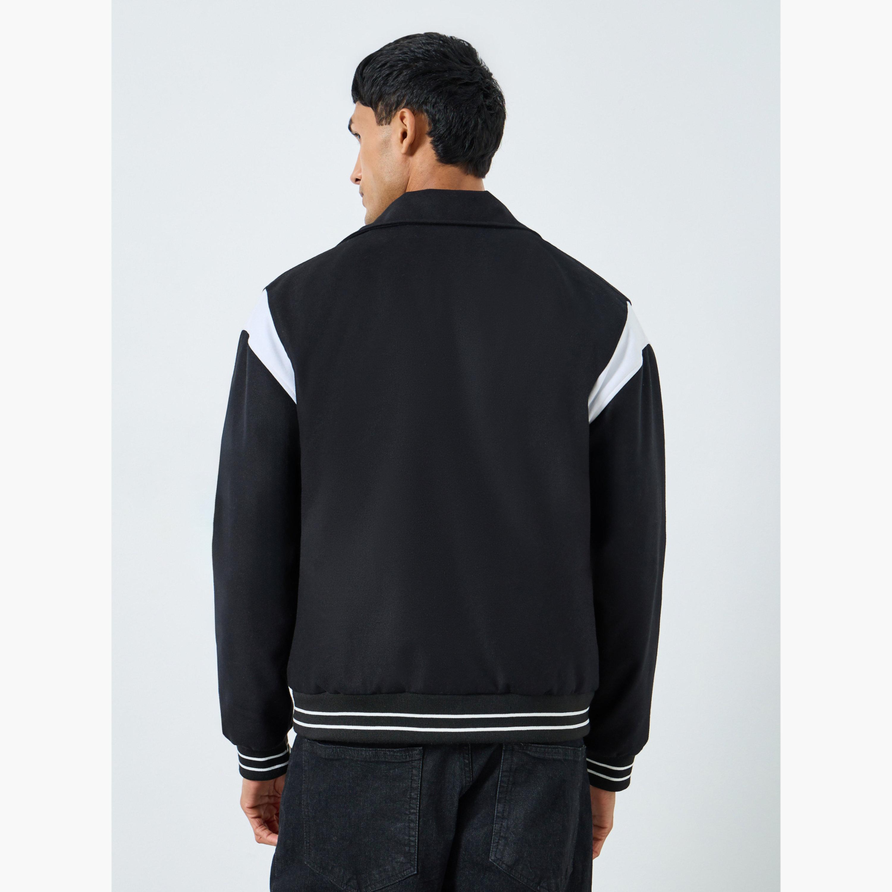 Styli Men Black Relaxed Graphic Varsity Jacket-men-clothing-jacketsandblazers-jackets-image-3