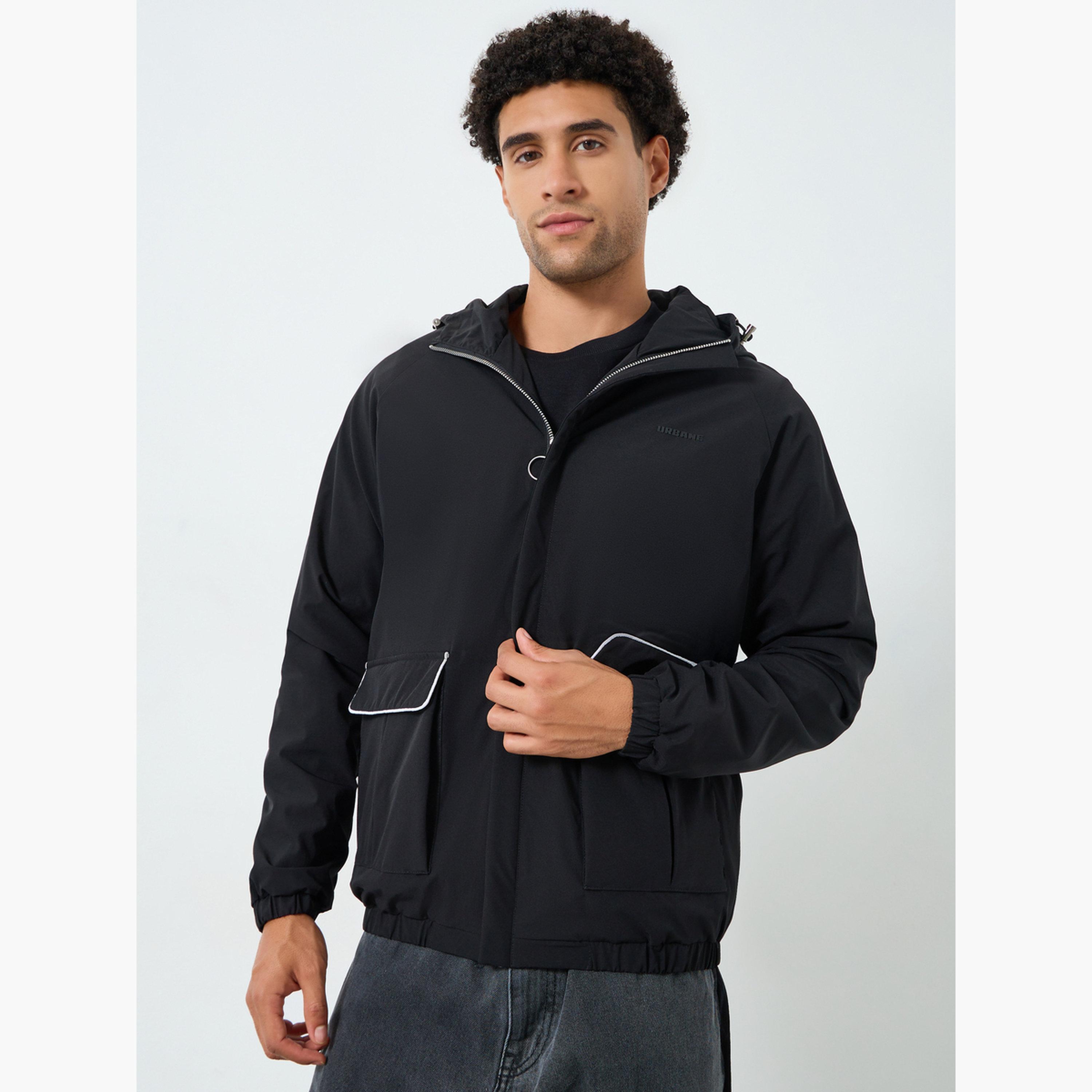 Styli Men Black Oversized Fit Windbreaker Hooded Jacket-men-clothing-jacketsandblazers-jackets-image-3