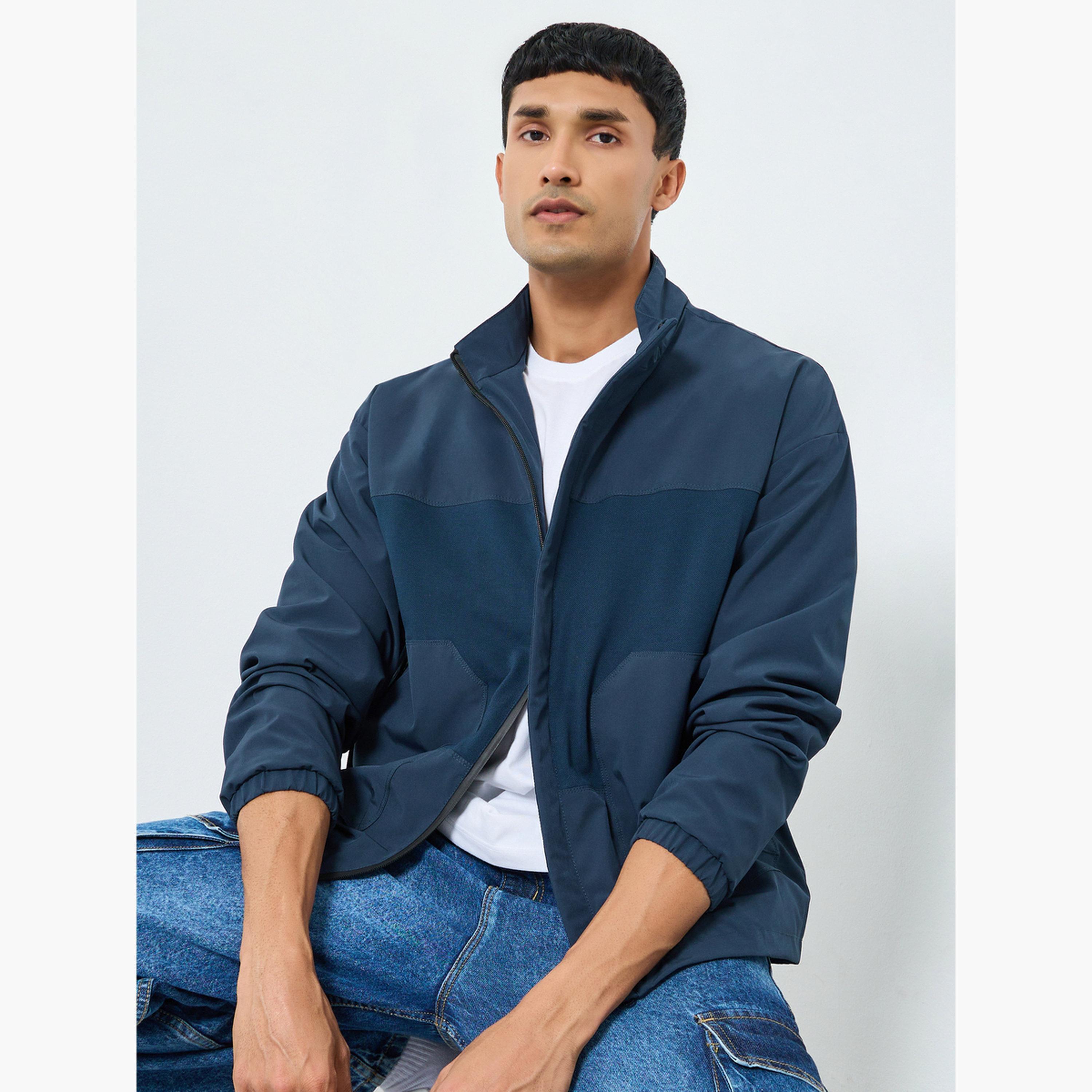 Styli Men Blue Color Block Zip-Up Jacket-men-clothing-jacketsandblazers-jackets-image-3