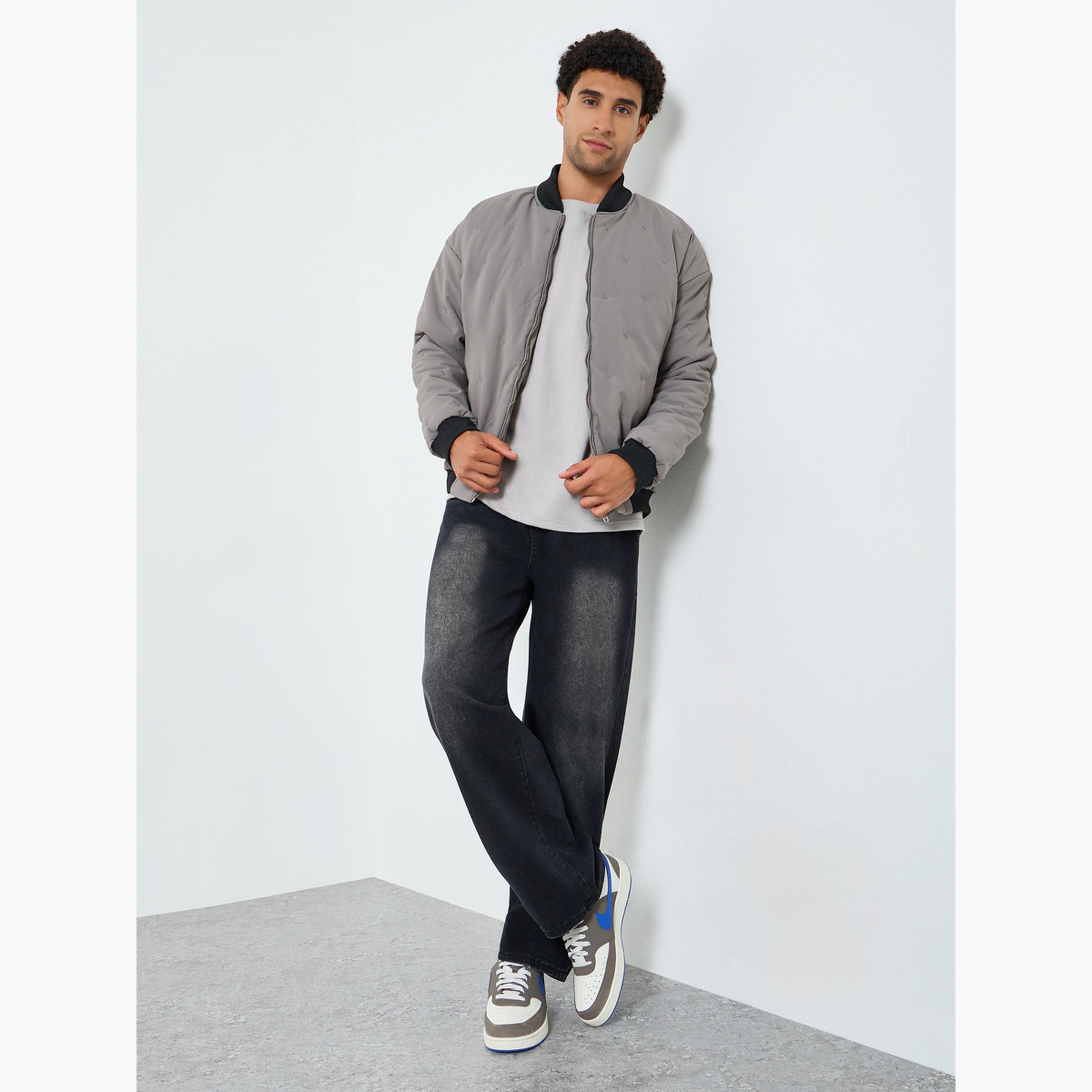 Styli Men Grey Relaxed Quilted Bomber Jacket-men-clothing-jacketsandblazers-jackets-image-2