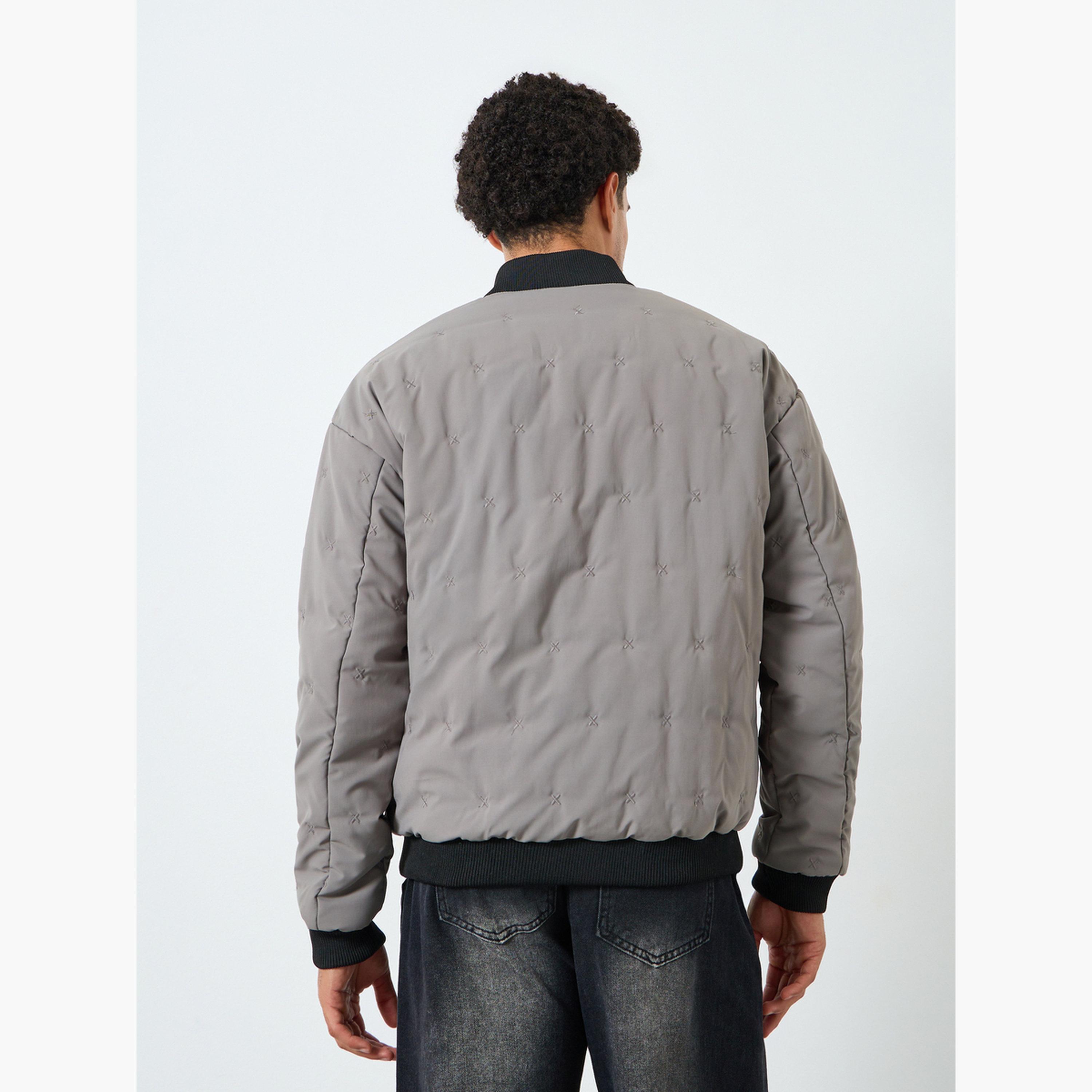 Styli Men Grey Relaxed Quilted Bomber Jacket-men-clothing-jacketsandblazers-jackets-image-3