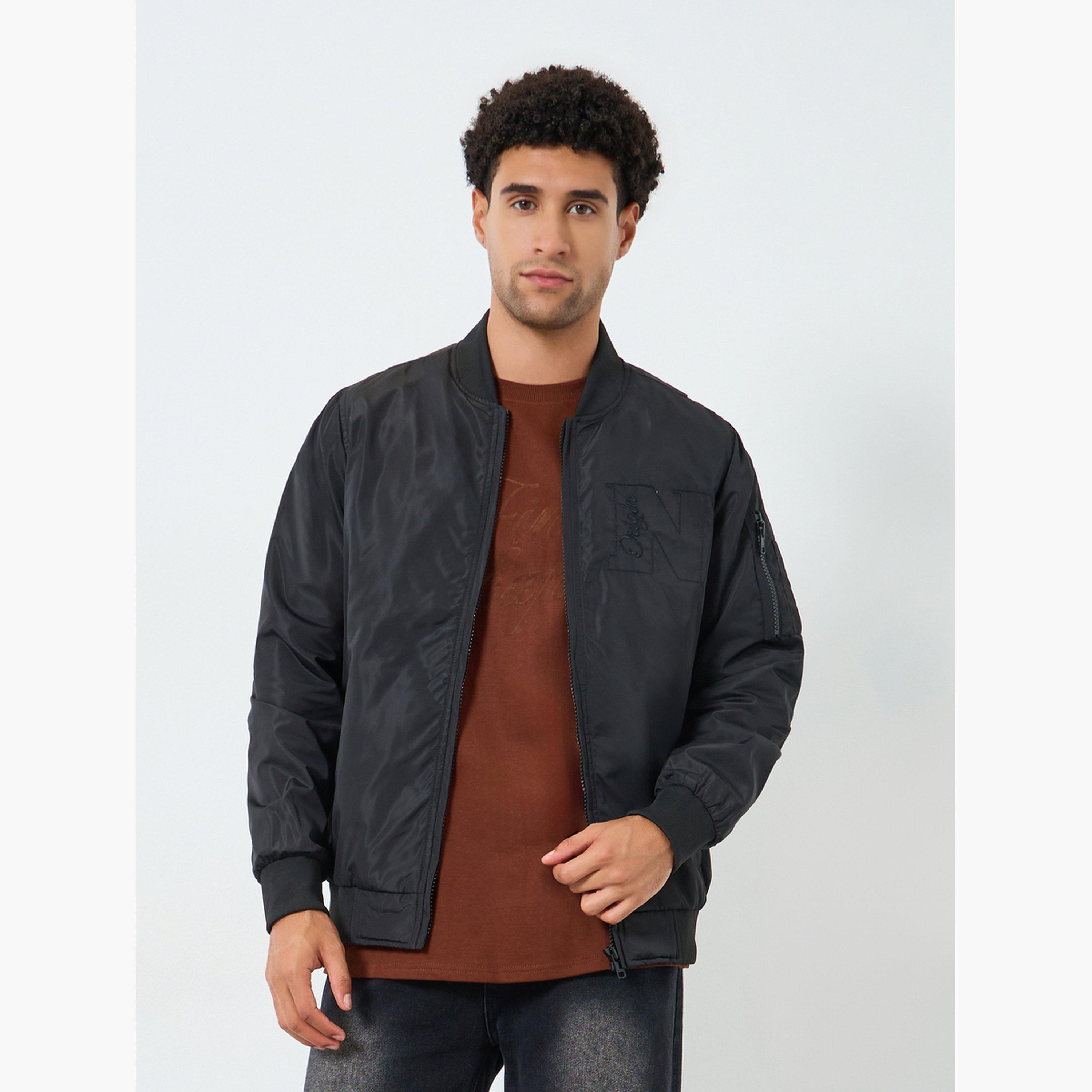 Styli Men Black Oversized Fit Bomber Jacket-men-clothing-jacketsandblazers-jackets-image-1