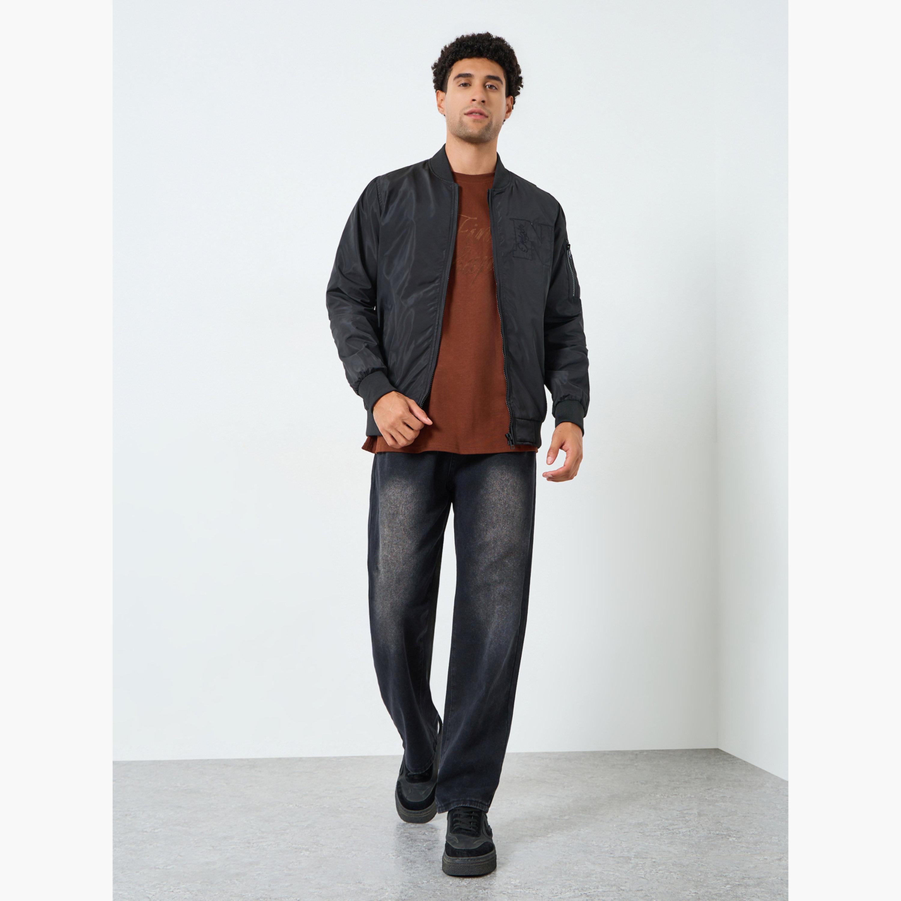 Styli Men Black Oversized Fit Bomber Jacket-men-clothing-jacketsandblazers-jackets-image-2