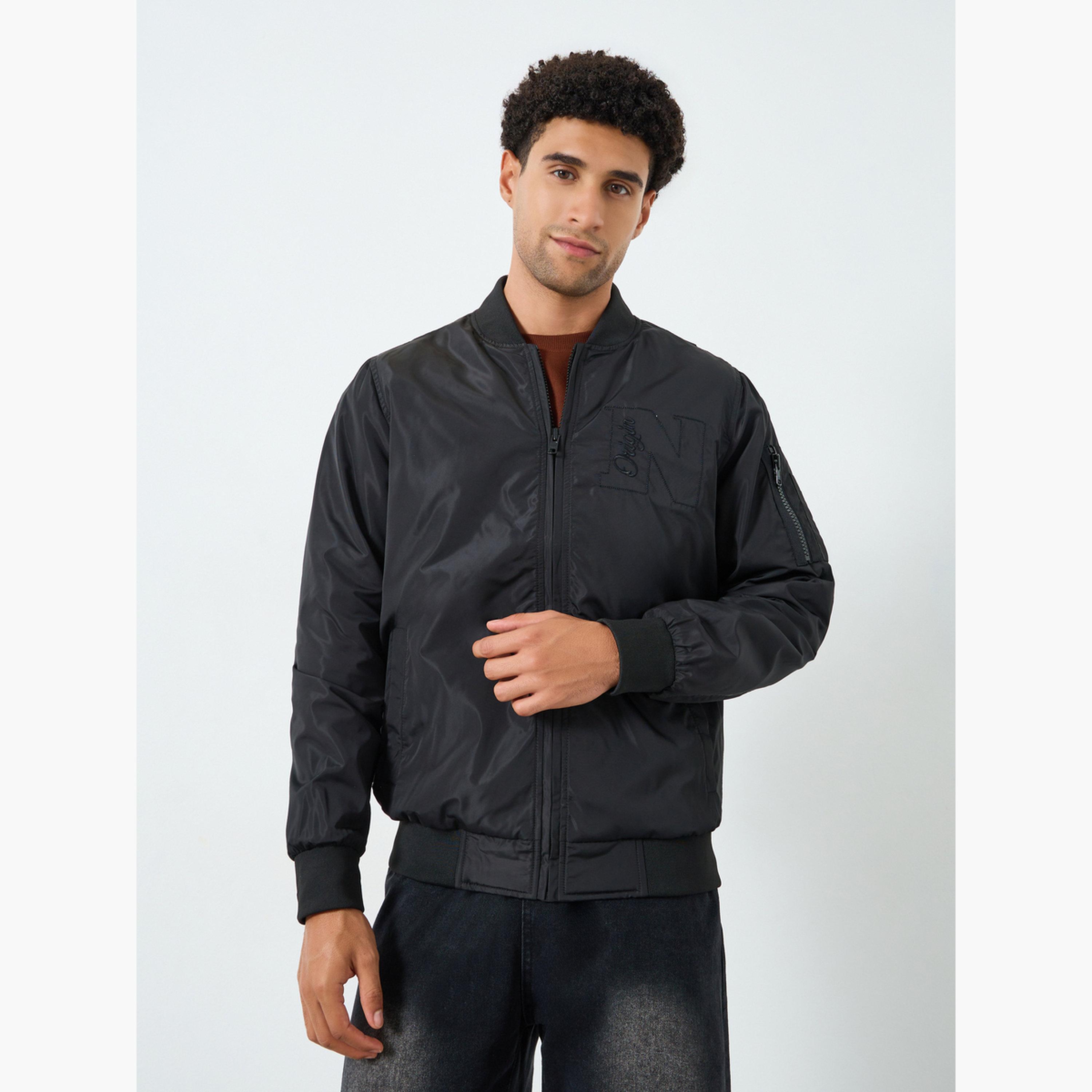 Styli Men Black Oversized Fit Bomber Jacket-men-clothing-jacketsandblazers-jackets-image-3