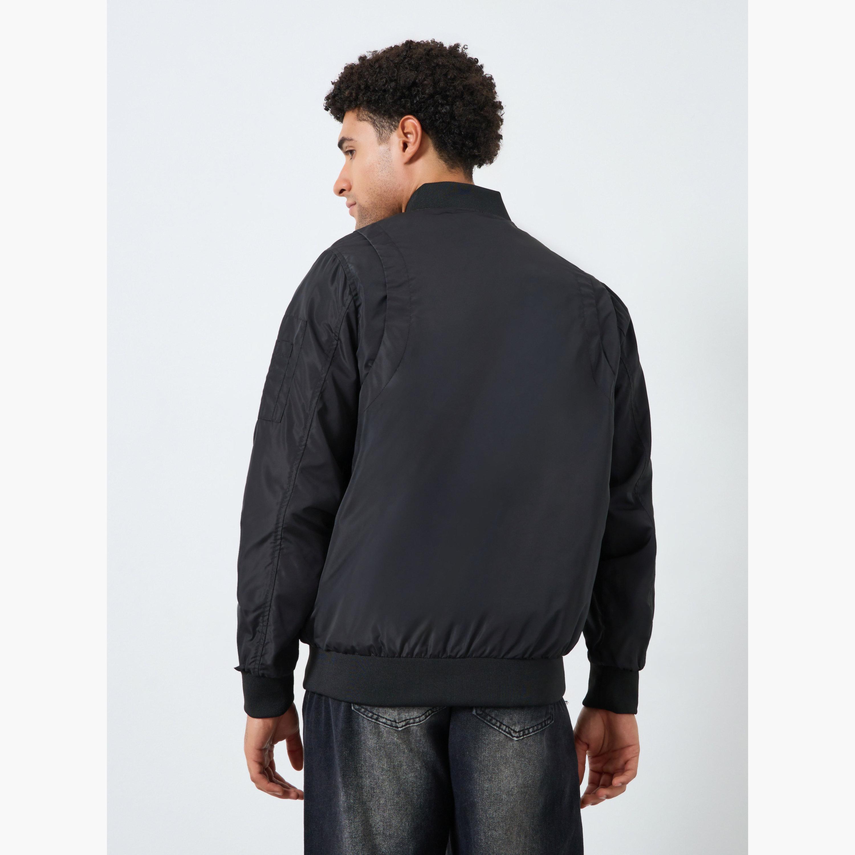 Styli Men Black Oversized Fit Bomber Jacket-men-clothing-jacketsandblazers-jackets-image-4