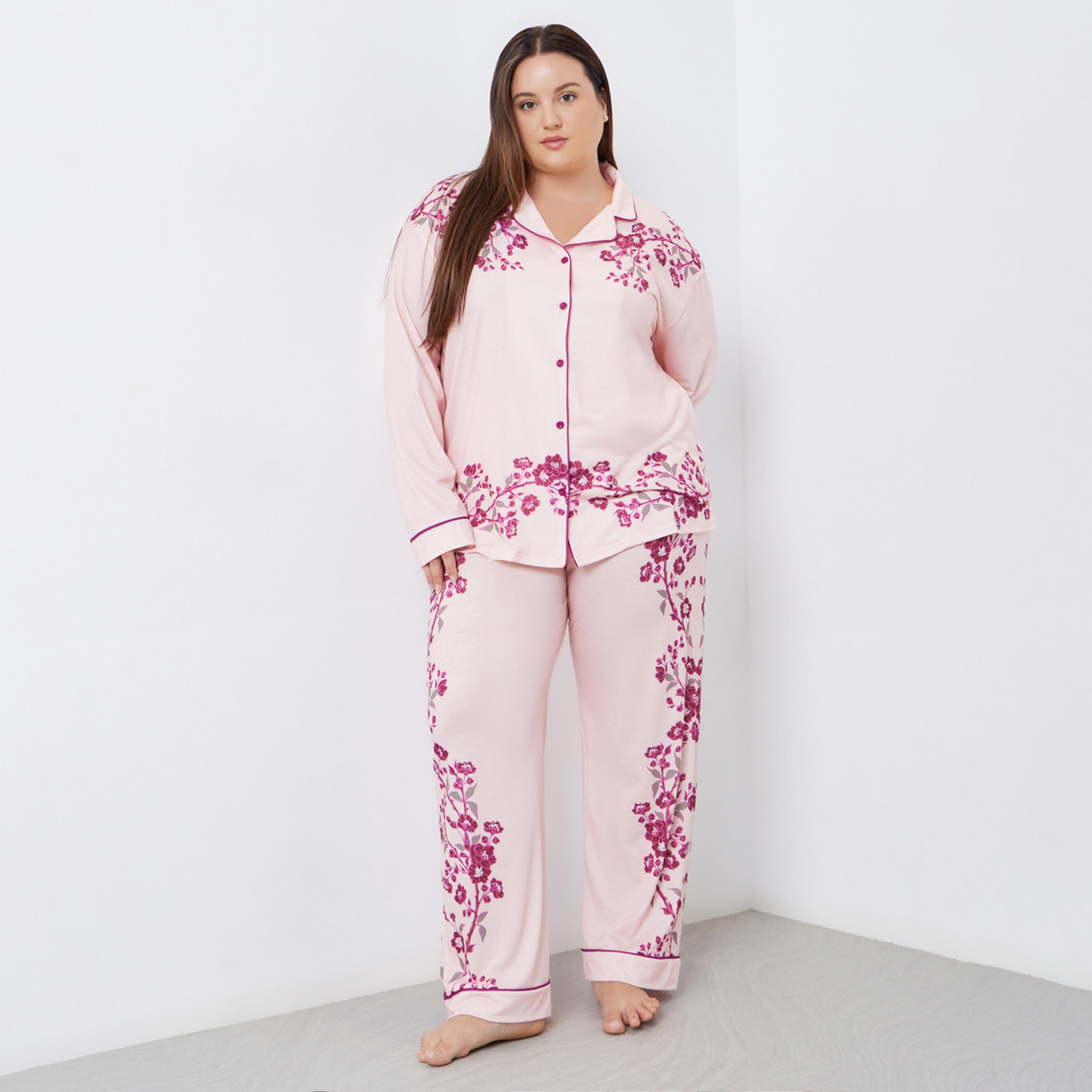 ستايلي - بيجاما قميص بأكمام طويلة وأزرار وطبعة زهور-women-clothing-nightwear-pyjamas-longsets-image-1