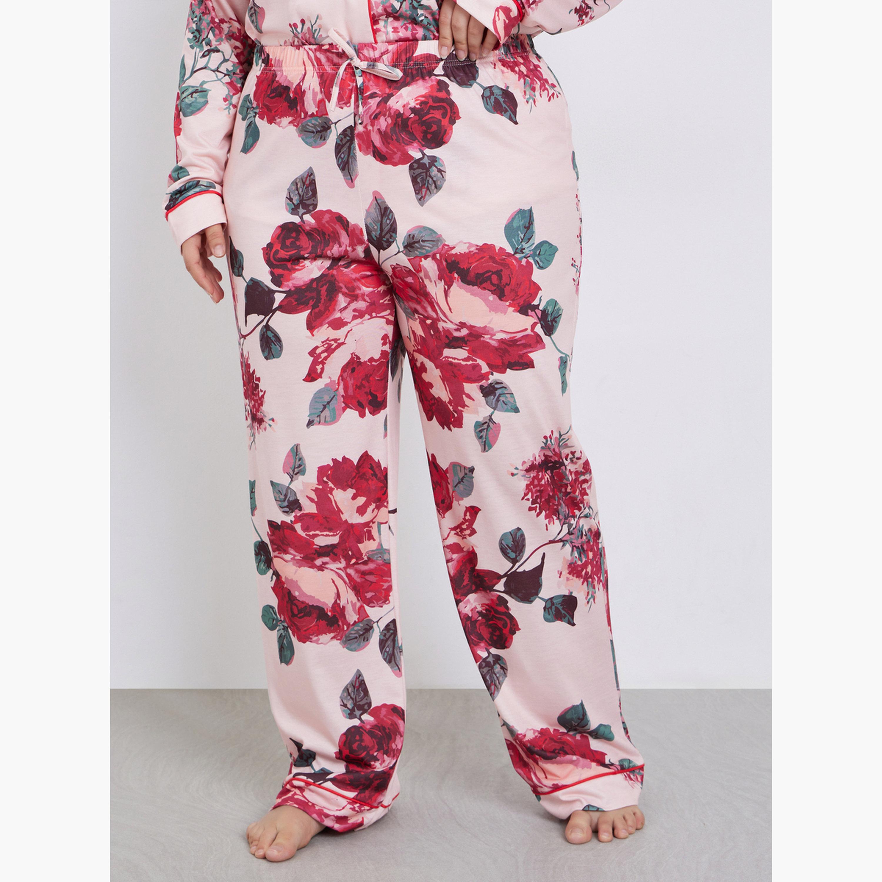 ستايلي - بيجاما قميص  بطبعة زهور مقاس كبير-women-clothing-nightwear-pyjamas-longsets-image-4