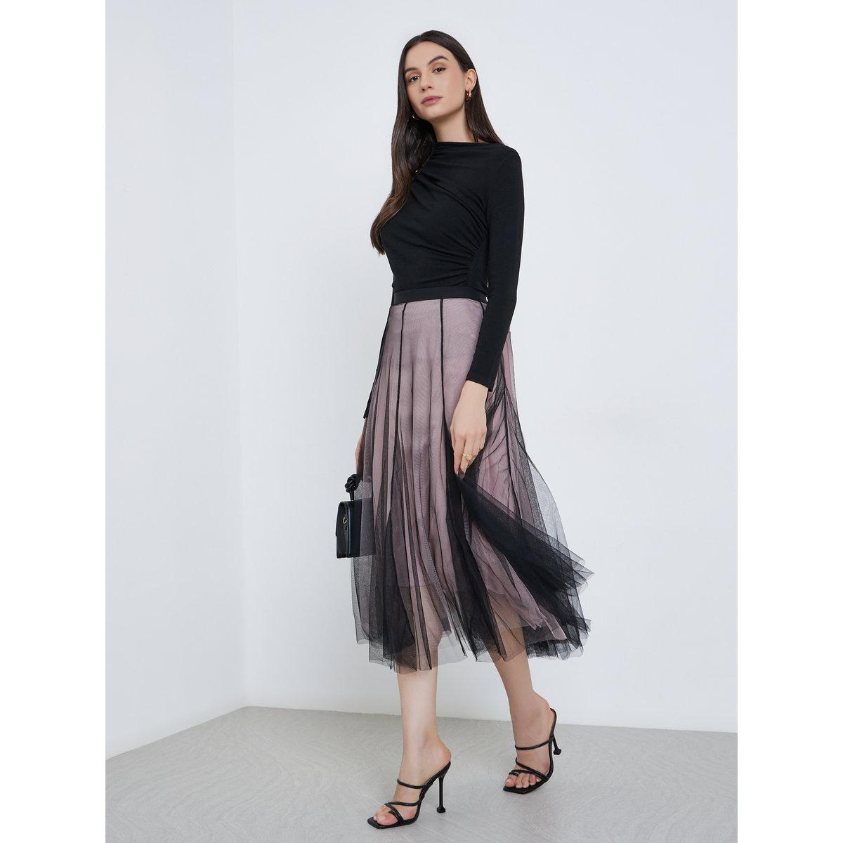 تنورة ميدي بنسيج شبكي-women-clothing-skirts-image-1