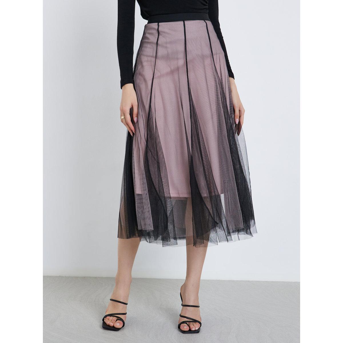 تنورة ميدي بنسيج شبكي-women-clothing-skirts-image-2