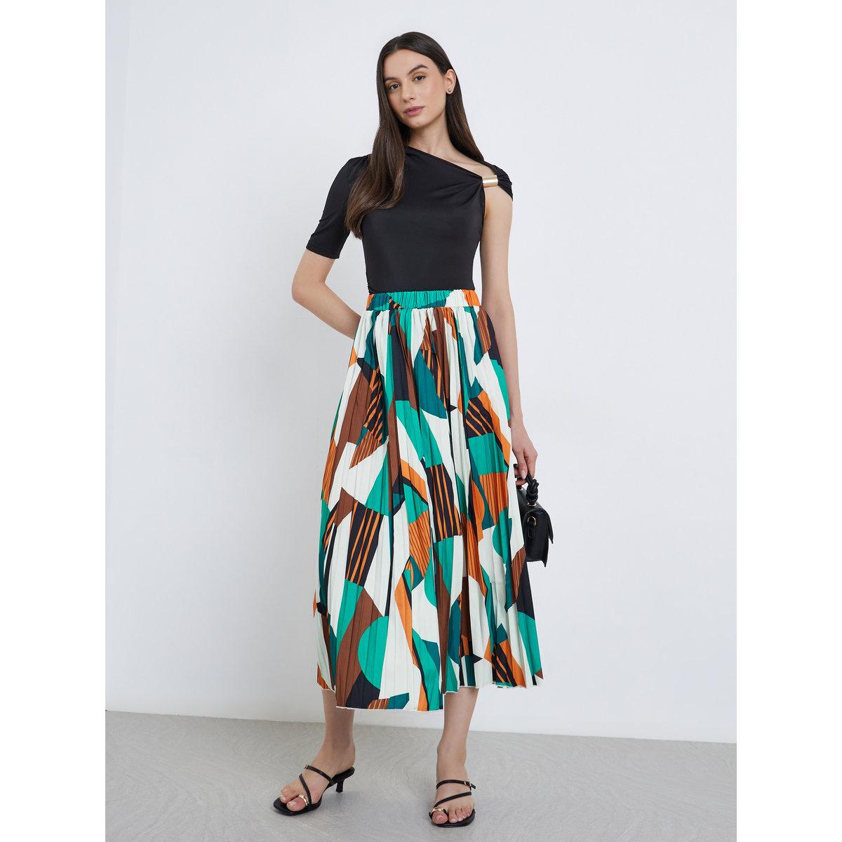 Take Two Women's Geometric Print Pleated A-Line Maxi Skirt-women-clothing-bottoms-skirts-image-1