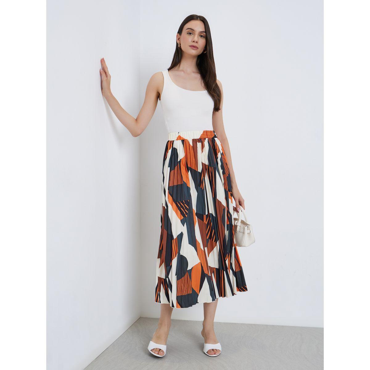 Take Two Women Geometric Print Pleated Midi Skirt-women-clothing-bottoms-skirts-image-1