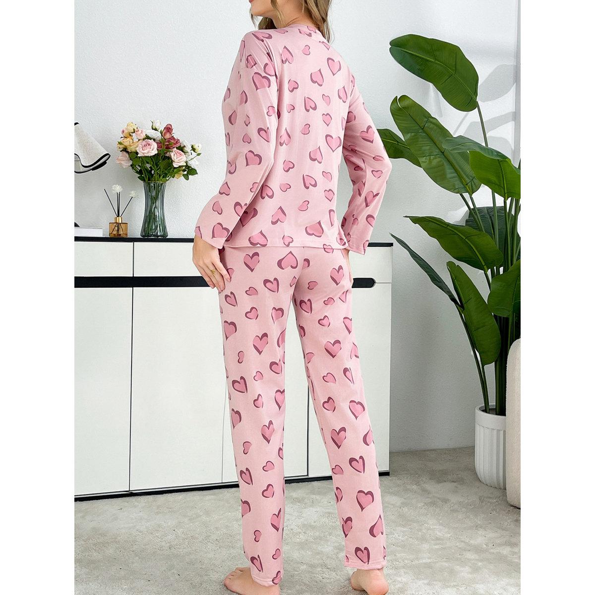 Take Two Women Heart Print T-Shirt and Pyjama Set-women-clothing-nightwear-pyjamas-longsets-image-2
