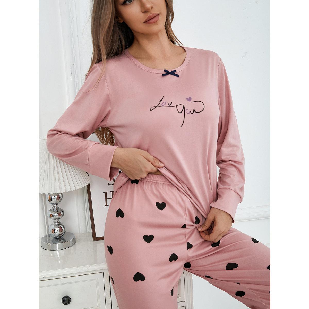 Take Two Women Bow Detail Printed T-Shirt and Pyjama Set-women-clothing-nightwear-pyjamas-longsets-image-6