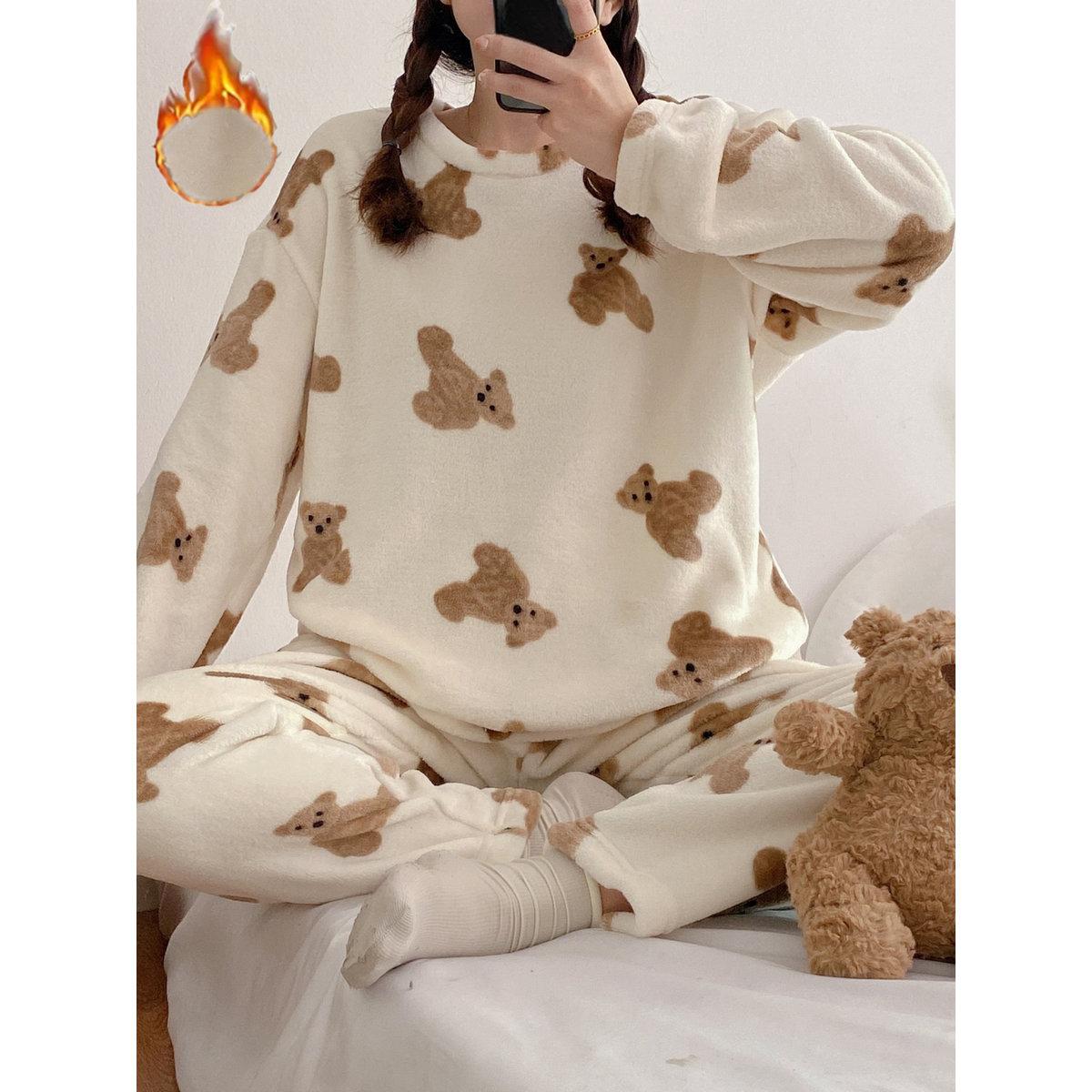 Take Two Women Flano Bear Graphic Top and Pyjama Set-women-clothing-nightwear-pyjamas-longsets-image-1