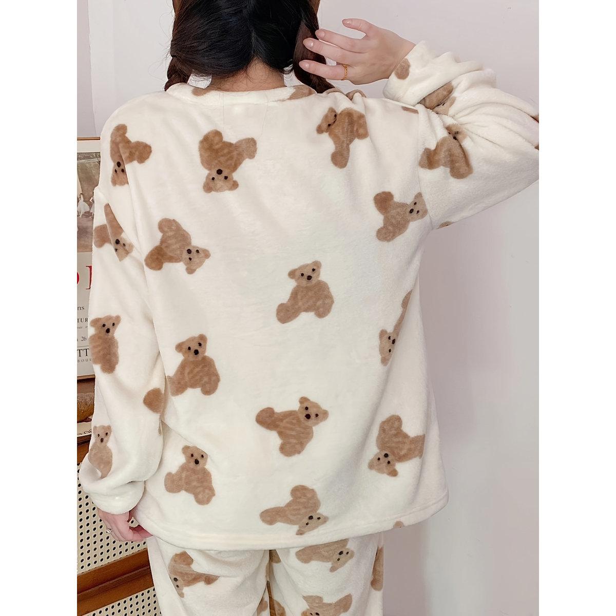 Take Two Women Flano Bear Graphic Top and Pyjama Set-women-clothing-nightwear-pyjamas-longsets-image-2