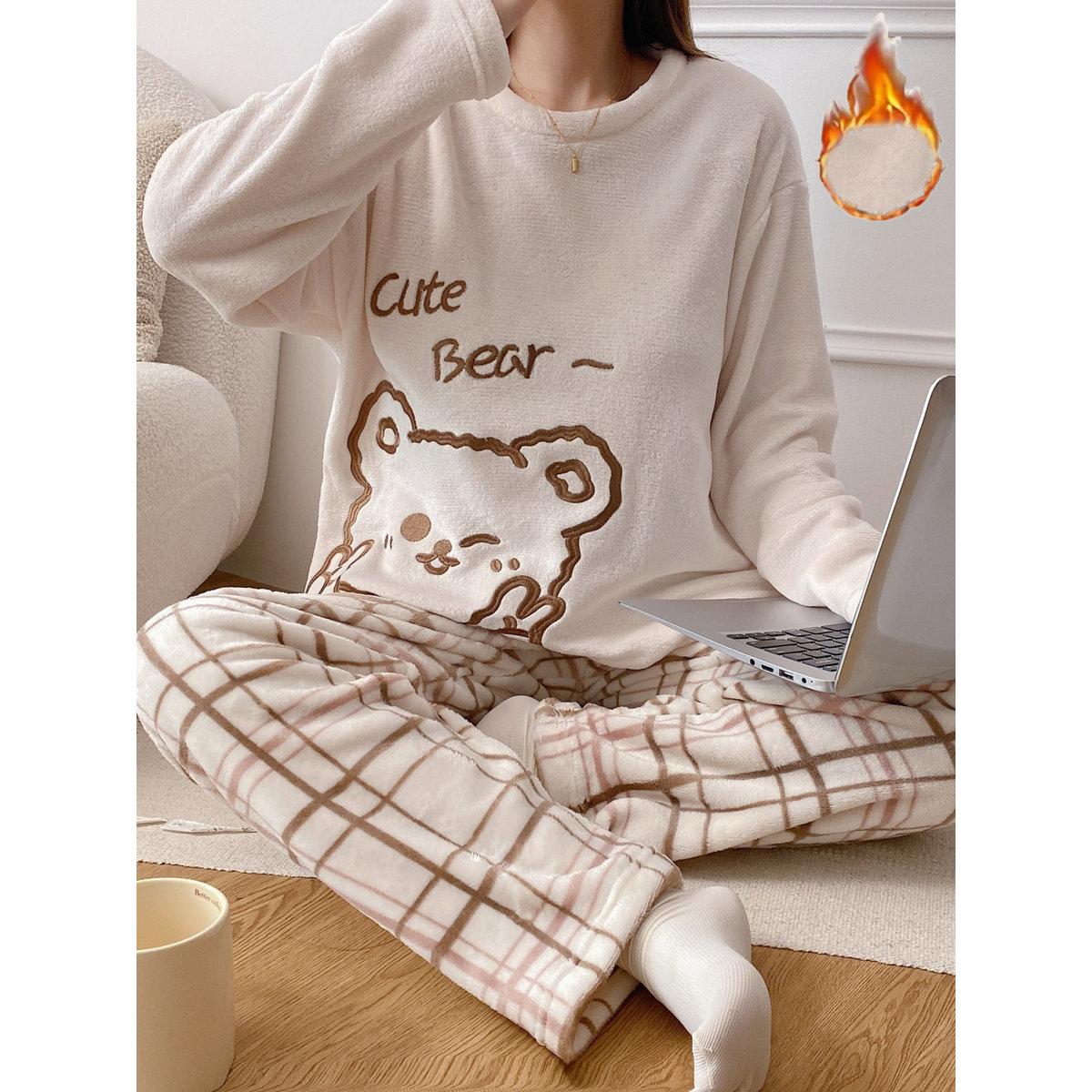 Take Two Women Flano Graphic Print Top and Checked Pyjama Set-women-clothing-nightwear-pyjamas-longsets-image-1
