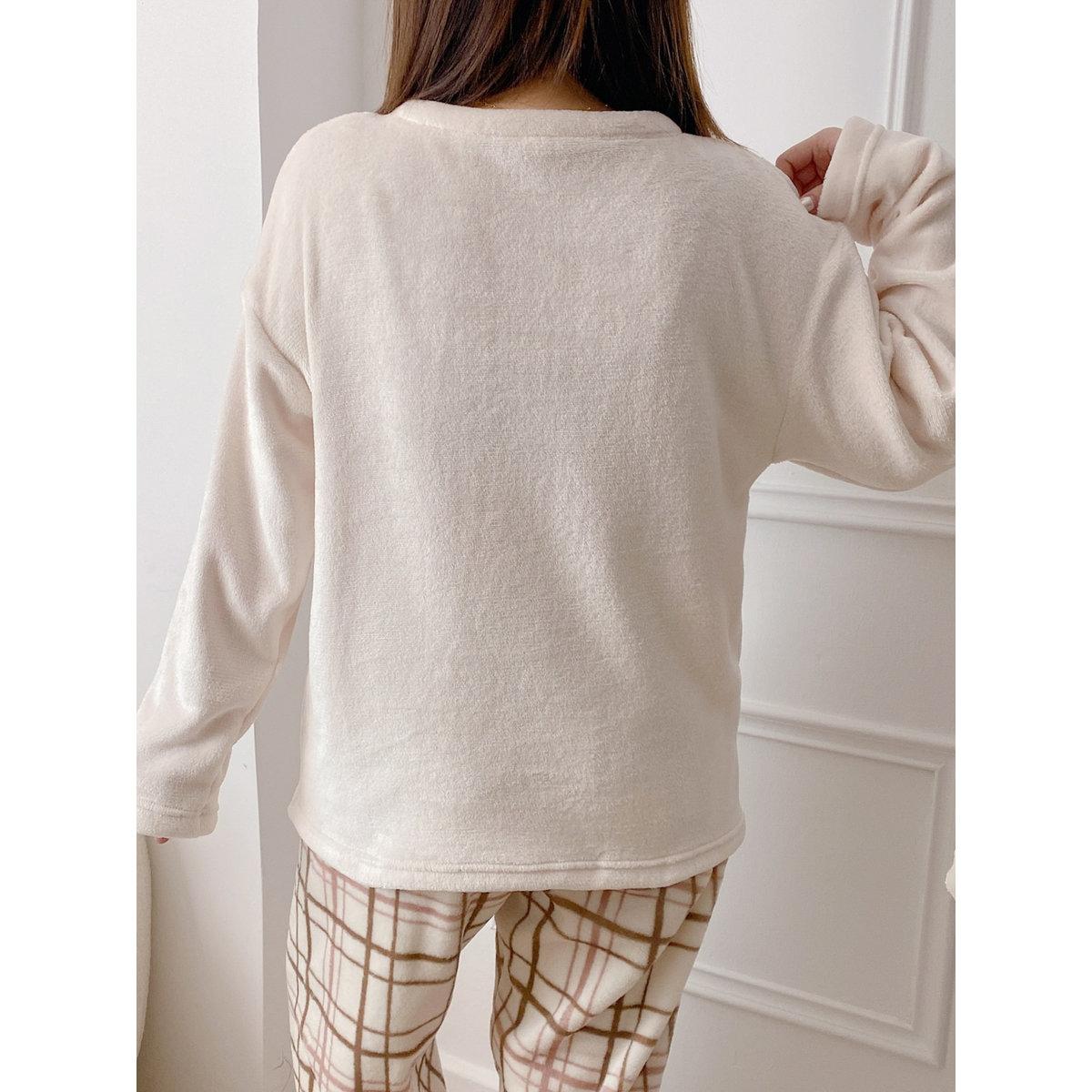 Take Two Women Flano Graphic Print Top and Checked Pyjama Set-women-clothing-nightwear-pyjamas-longsets-image-2
