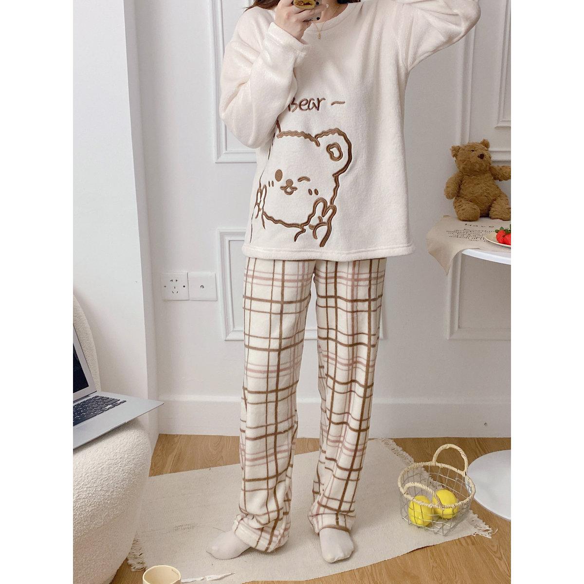 Take Two Women Flano Graphic Print Top and Checked Pyjama Set-women-clothing-nightwear-pyjamas-longsets-image-3