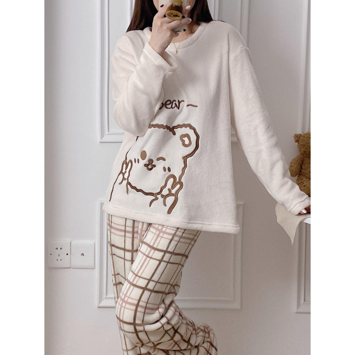 Take Two Women Flano Graphic Print Top and Checked Pyjama Set-women-clothing-nightwear-pyjamas-longsets-image-4