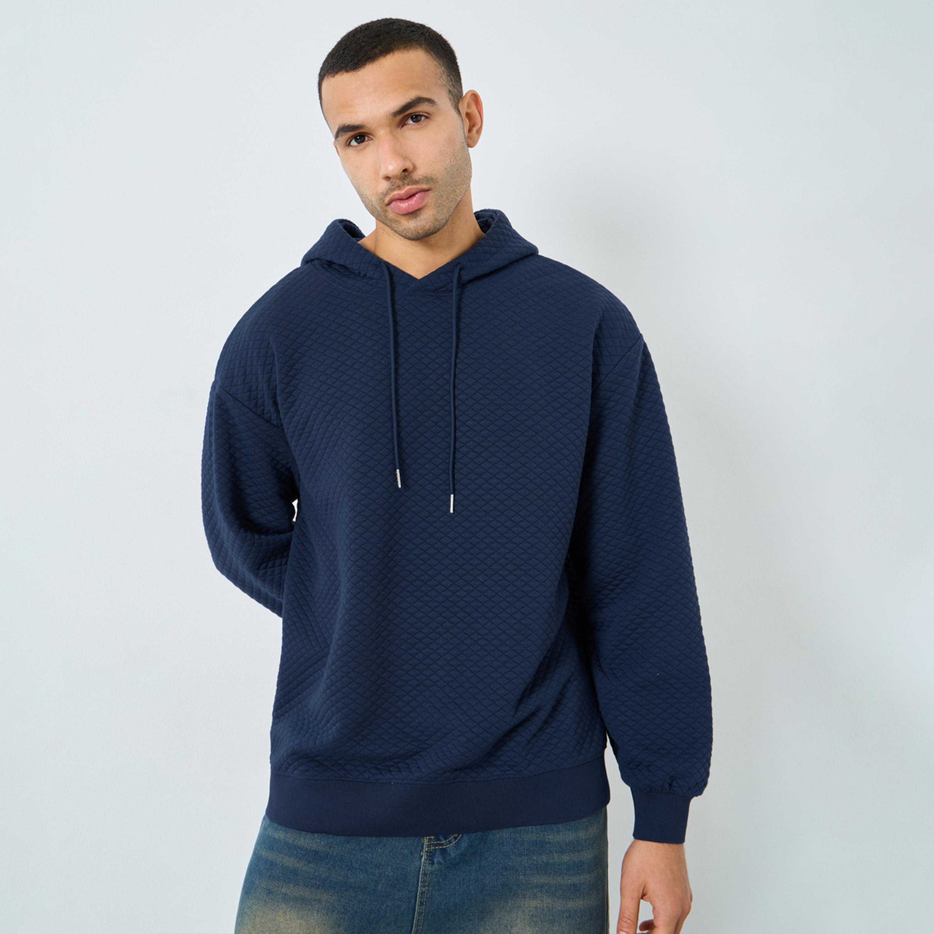 ستايلي - هودي رجالي مقاس كبير اوفر سايز  ذو نسيج أزرق داكن-men-winterwear-hoodiesandsweatshirts-image-1